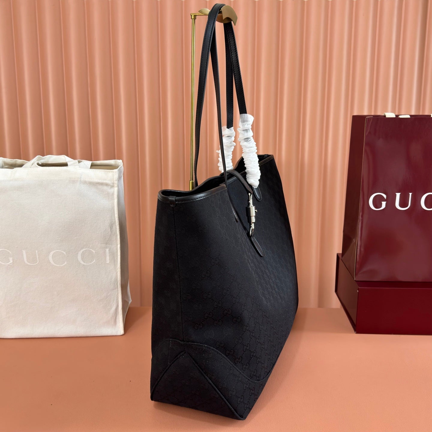 GG Jackie Large Tote Bag Black Canvas