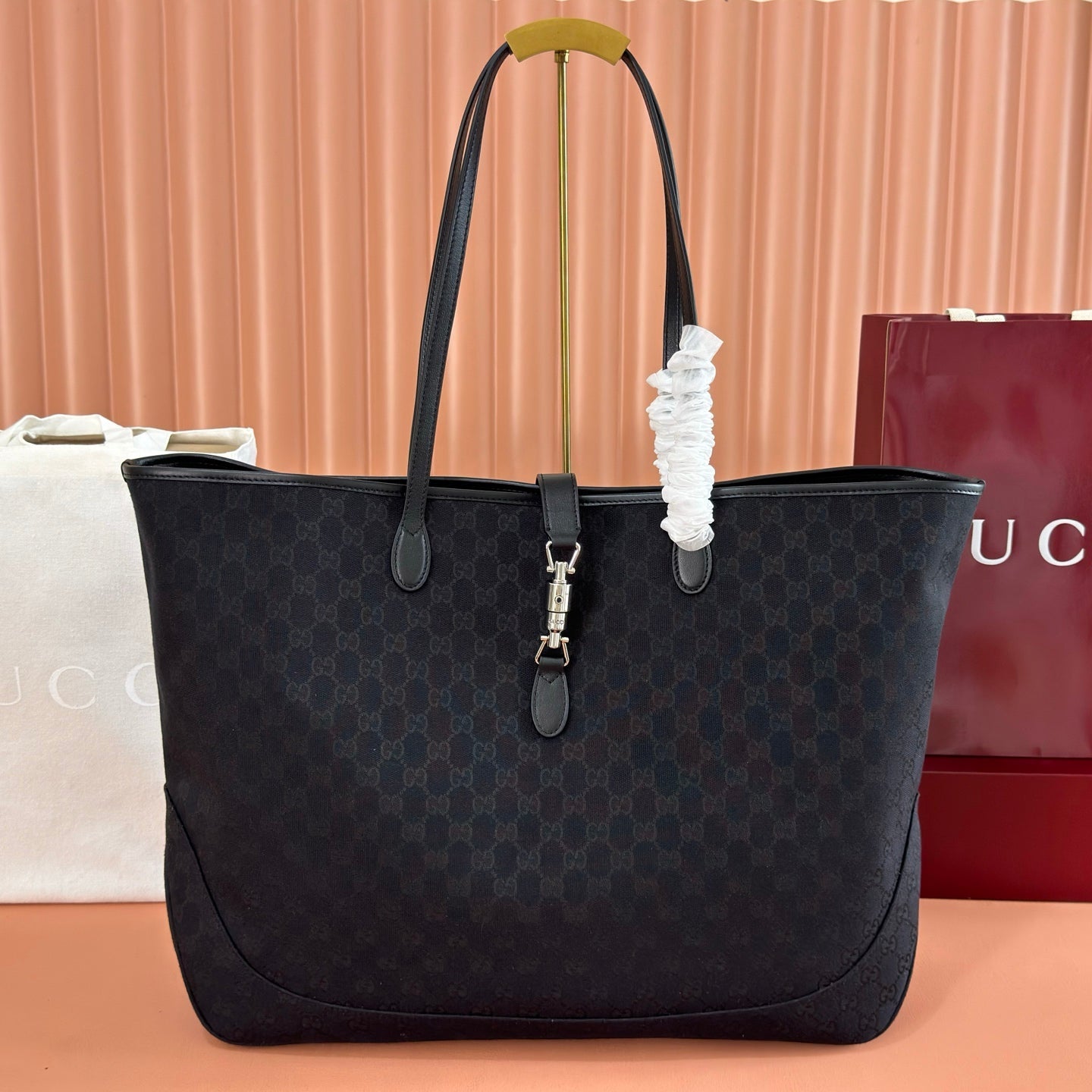 GG Jackie Large Tote Bag Black Canvas