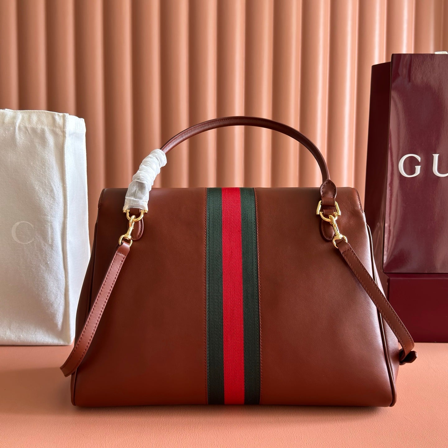 GG Paparazzo Large Top Handle Bag Brown Leather 292567