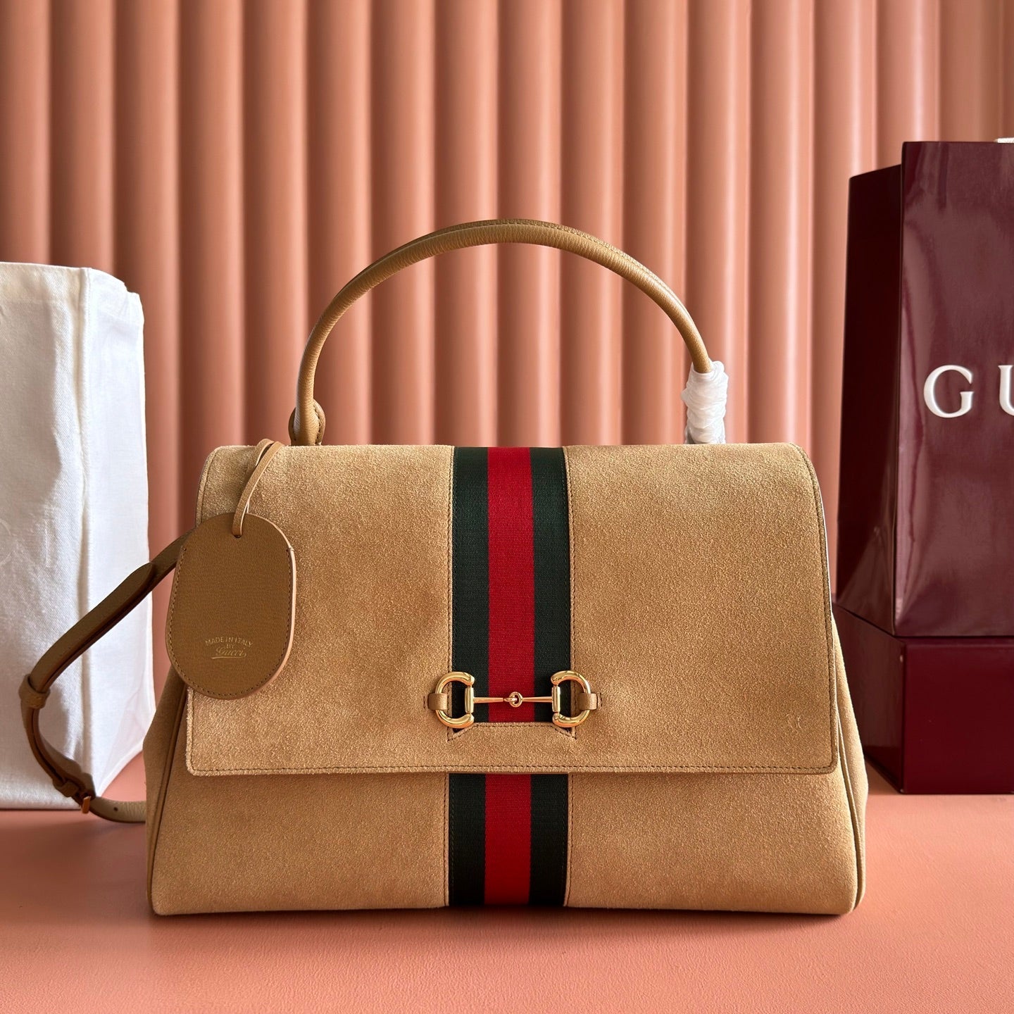 GG Paparazzo Large Top Handle Bag Beige Suede 292570