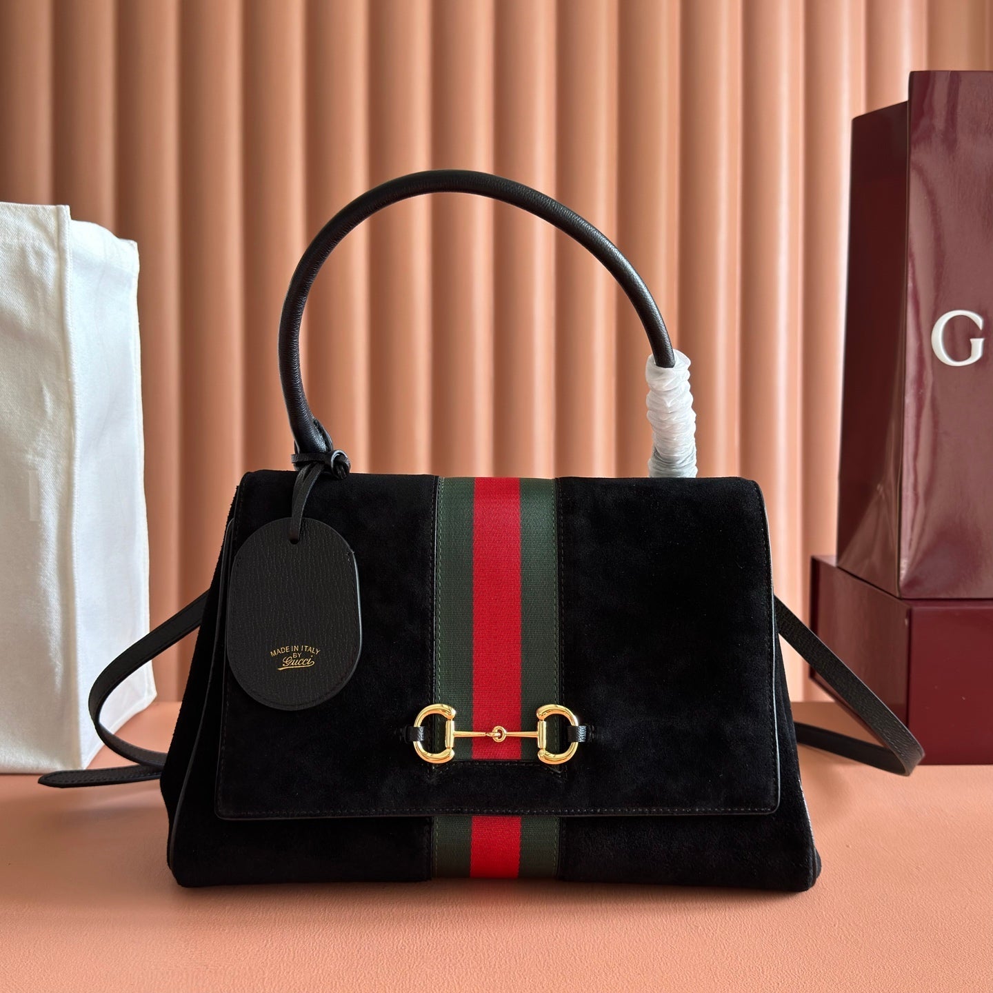 GG Paparazzo Medium Top Handle Bag 32cm Black Suede 292574