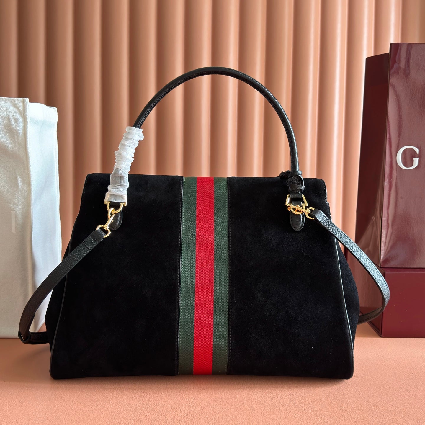 GG Paparazzo Large Top Handle Bag Black Suede 292575