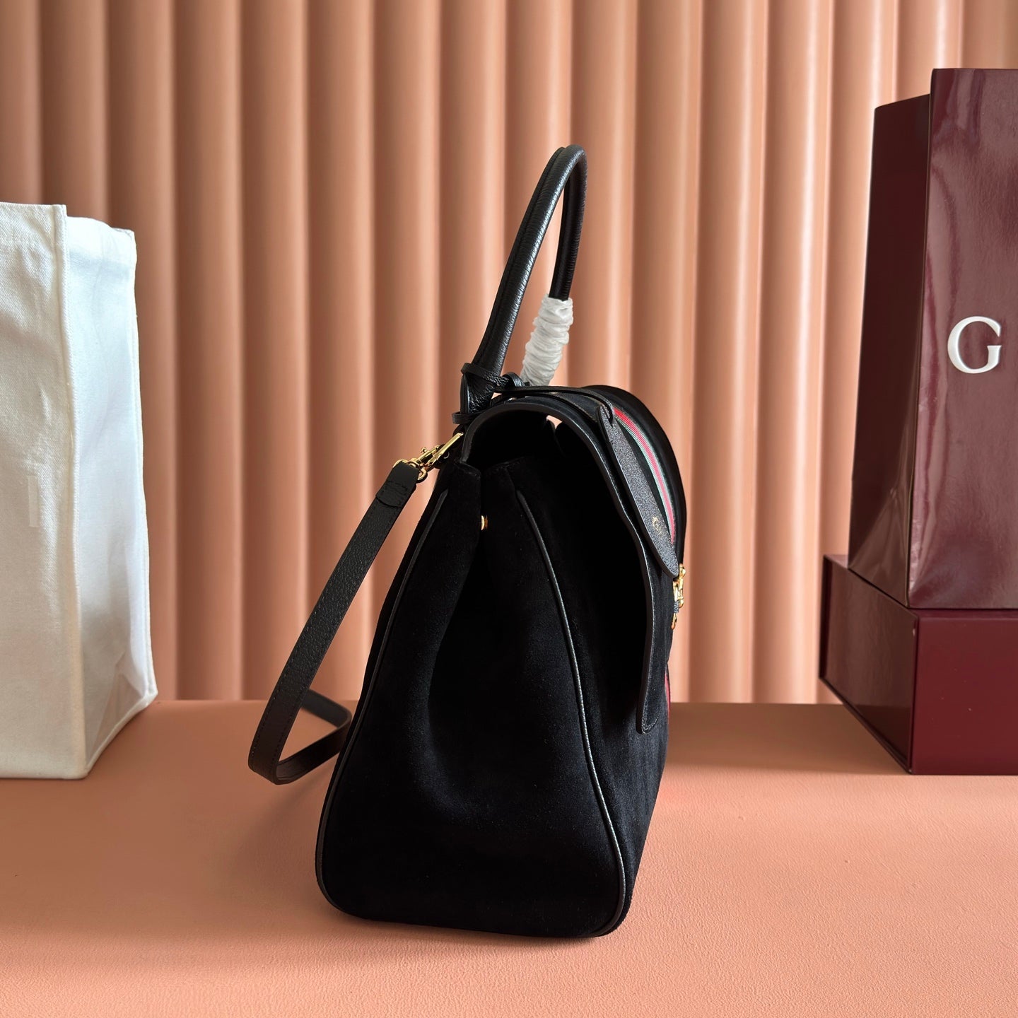 GG Paparazzo Large Top Handle Bag Black Suede 292575