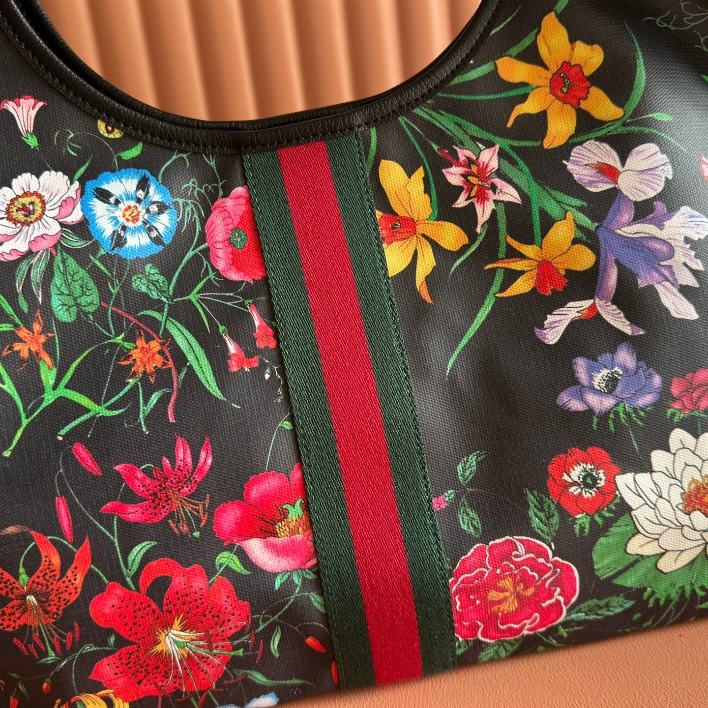 GG 26 Giglio Flora Large Tote Bag 60cm Black Canvas 292578
