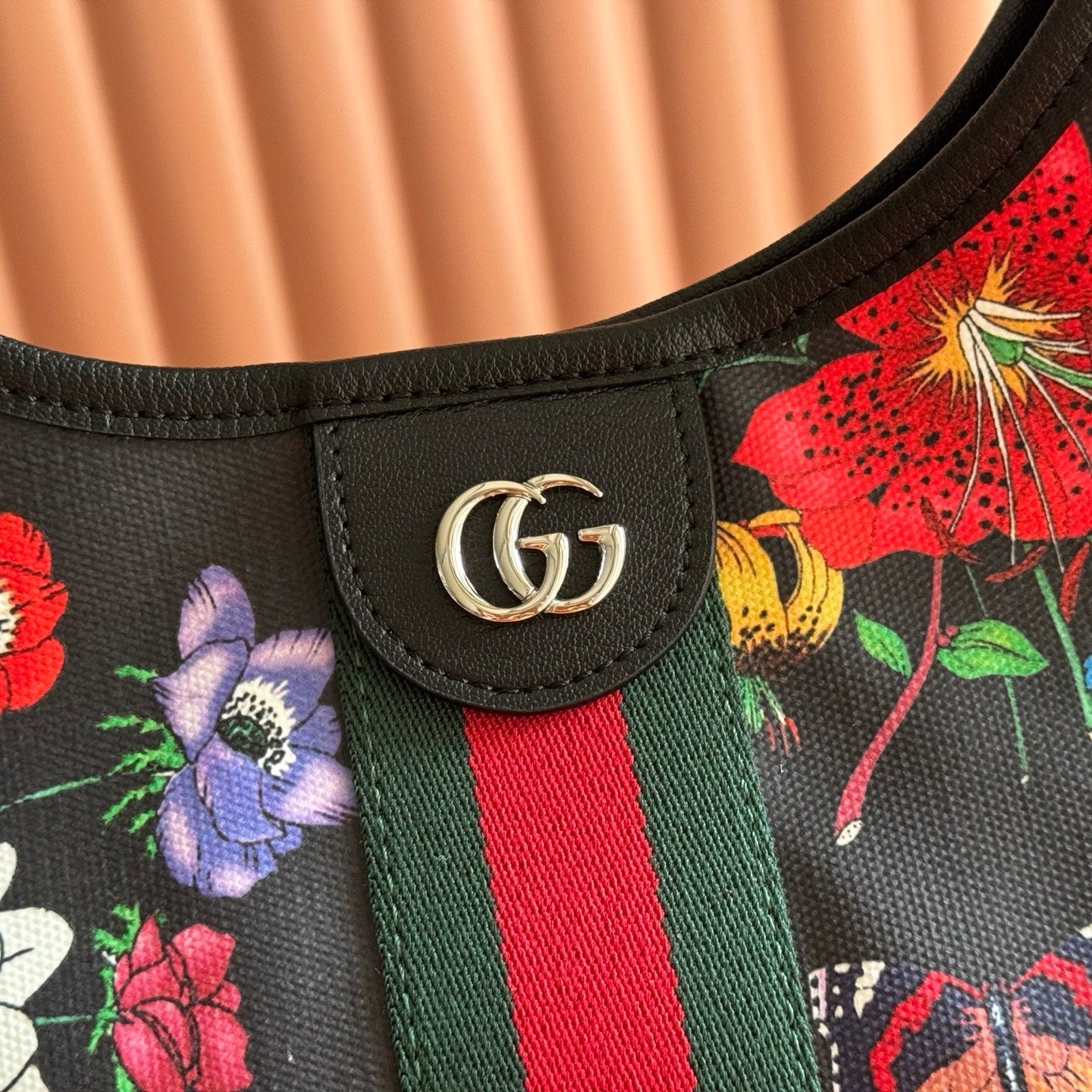 GG 26 Giglio Flora Large Tote Bag 60cm Black Canvas 292578