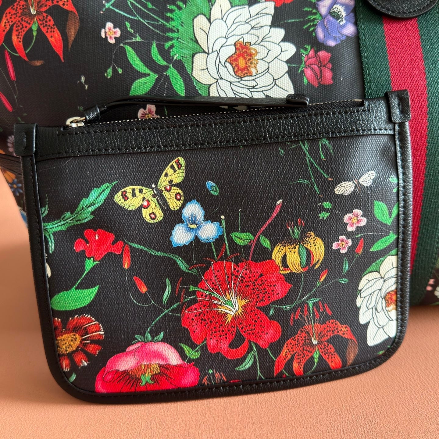 GG 26 Giglio Flora Large Tote Bag 60cm Black Canvas 292578