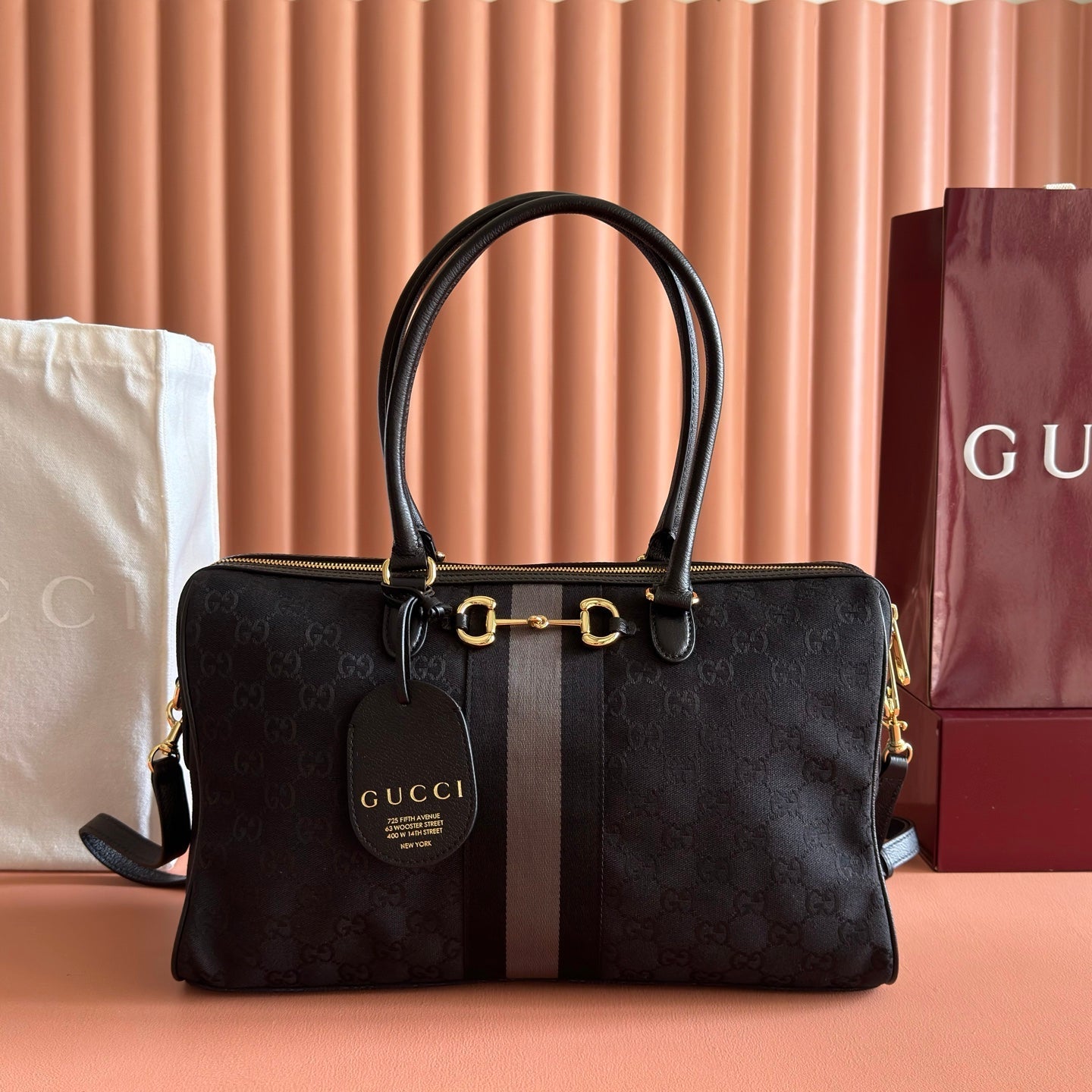 GG 2026 Borsetto Boston Bag Black Canvas Leather