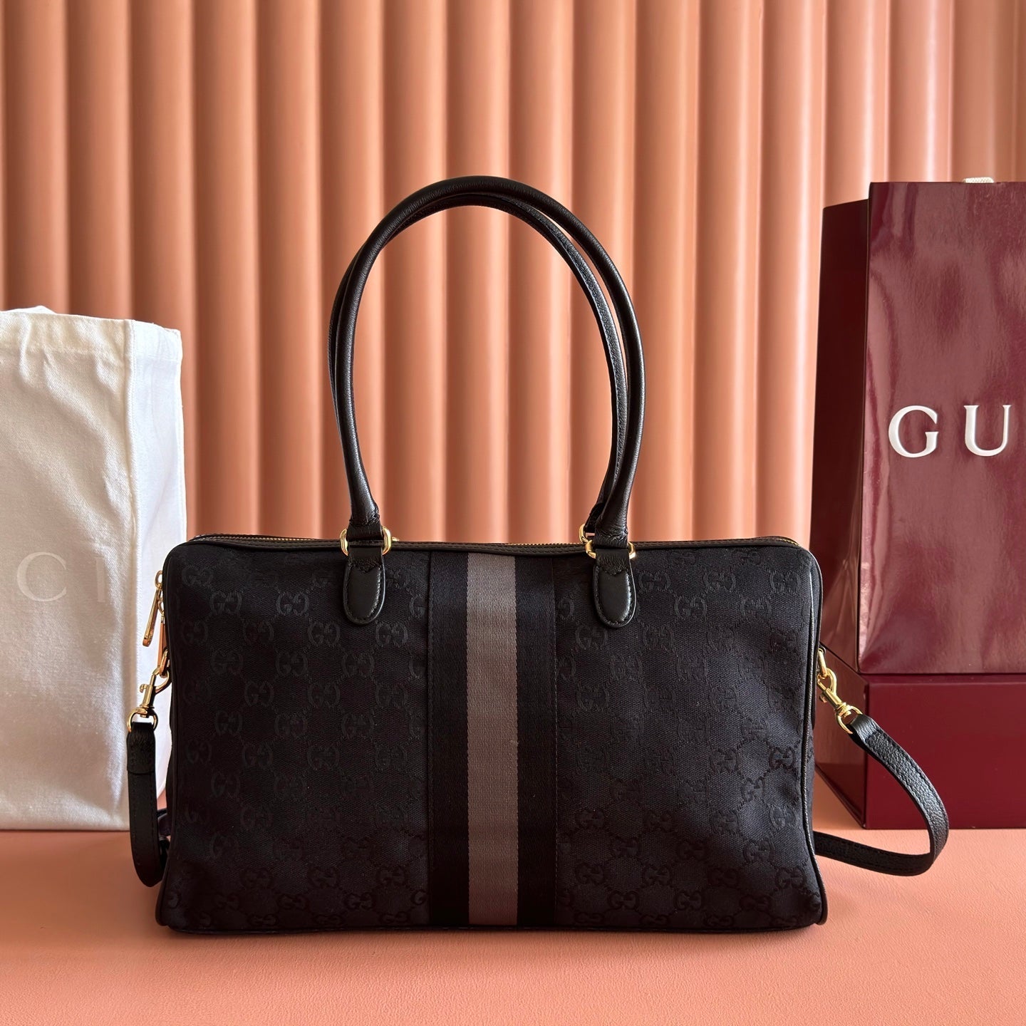 GG 2026 Borsetto Boston Bag Black Canvas Leather