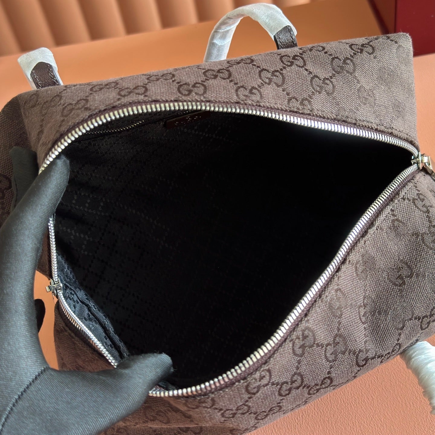GG Melrose Medium Boston Bag Dark Brown Canvas