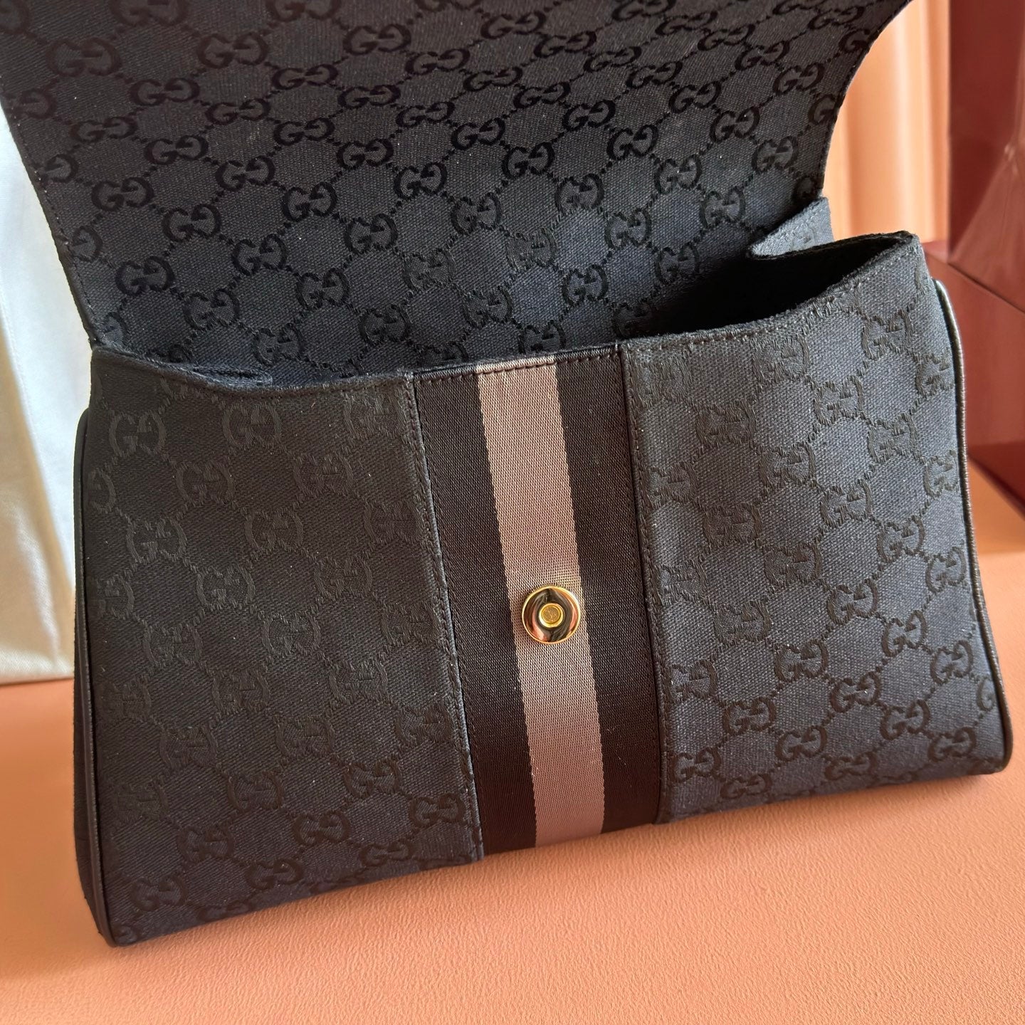 GG Paparazzo Medium Top Handle Bag 32cm Black Canvas 292655