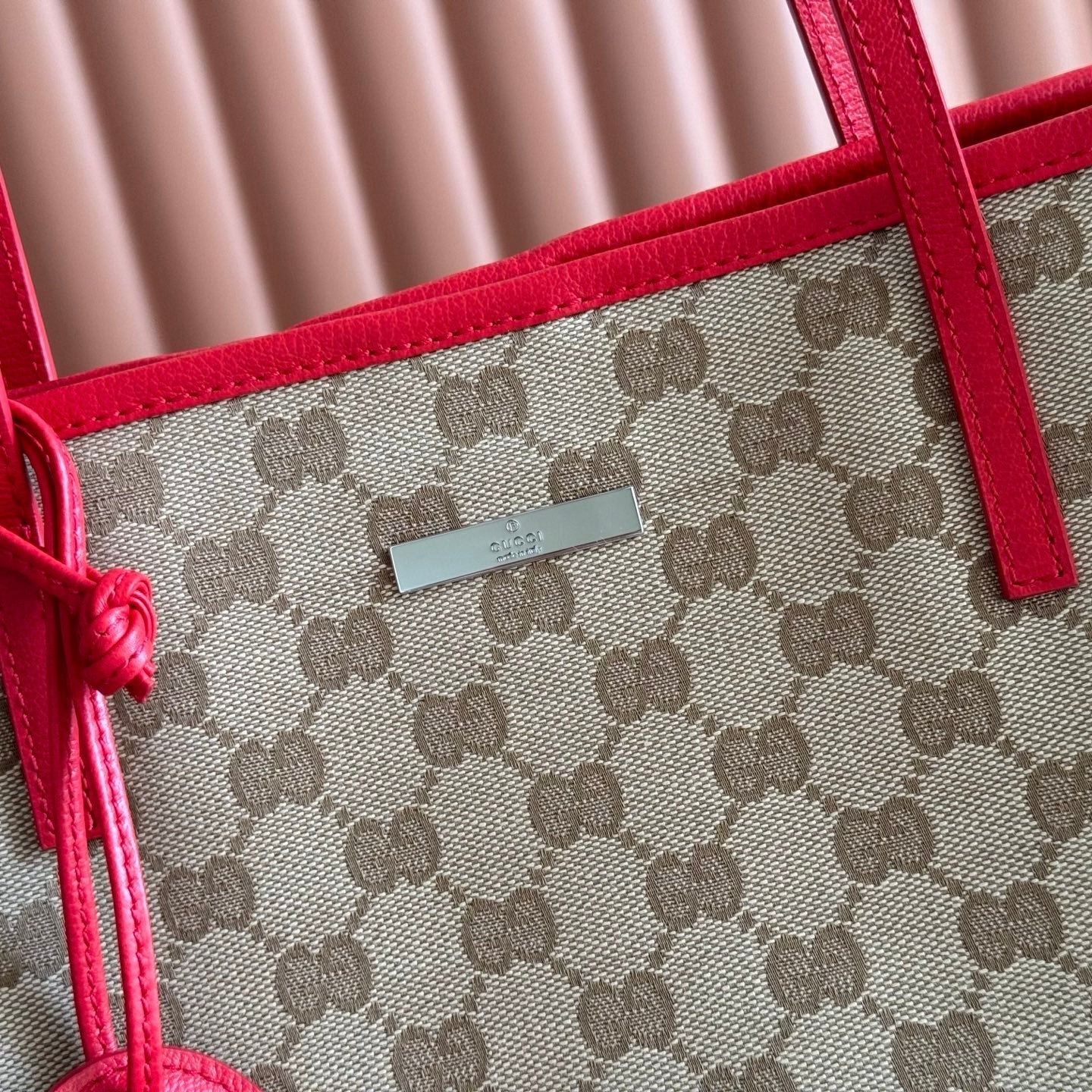 GG Tribeca Large Tote Bag Beige Red Canvas Cowhide 292501