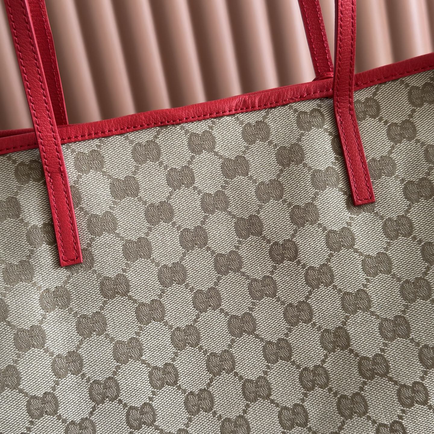 GG Tribeca Large Tote Bag Beige Red Canvas Cowhide 292501