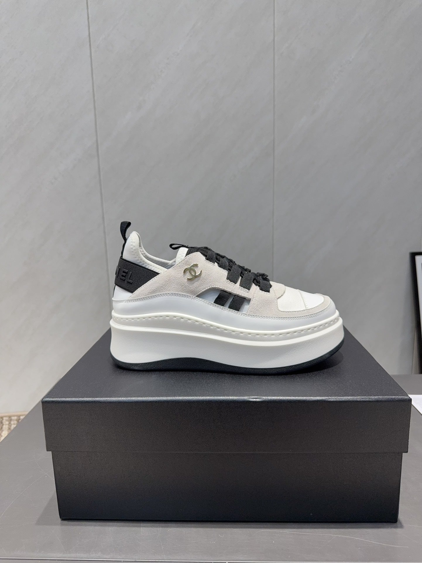 Chanel 25 Sneaker Black White Suede 540306