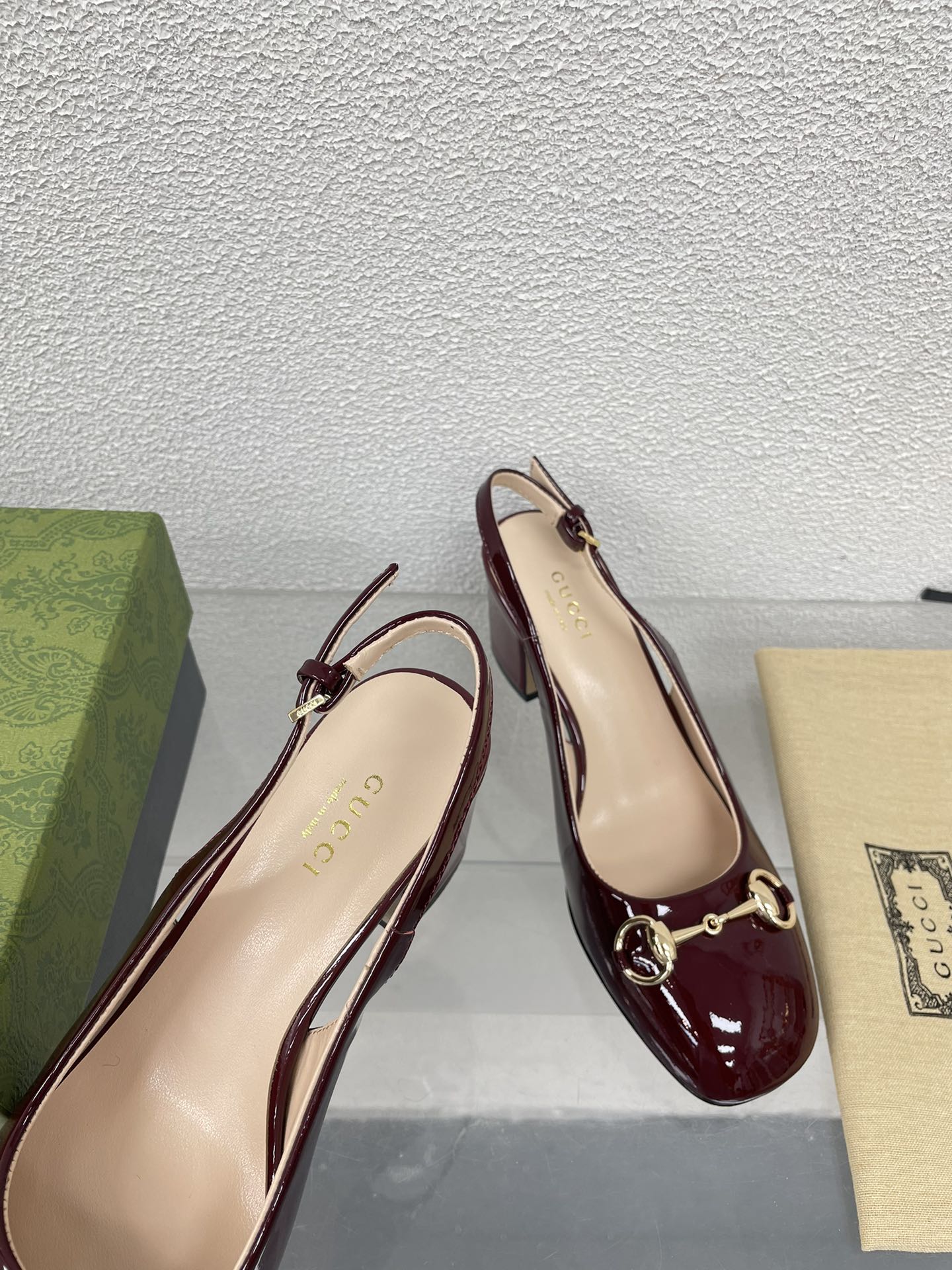 GG WOMEN'S HORSEBIT SLINGBACK 65MM IN WINE RED CALFSKIN