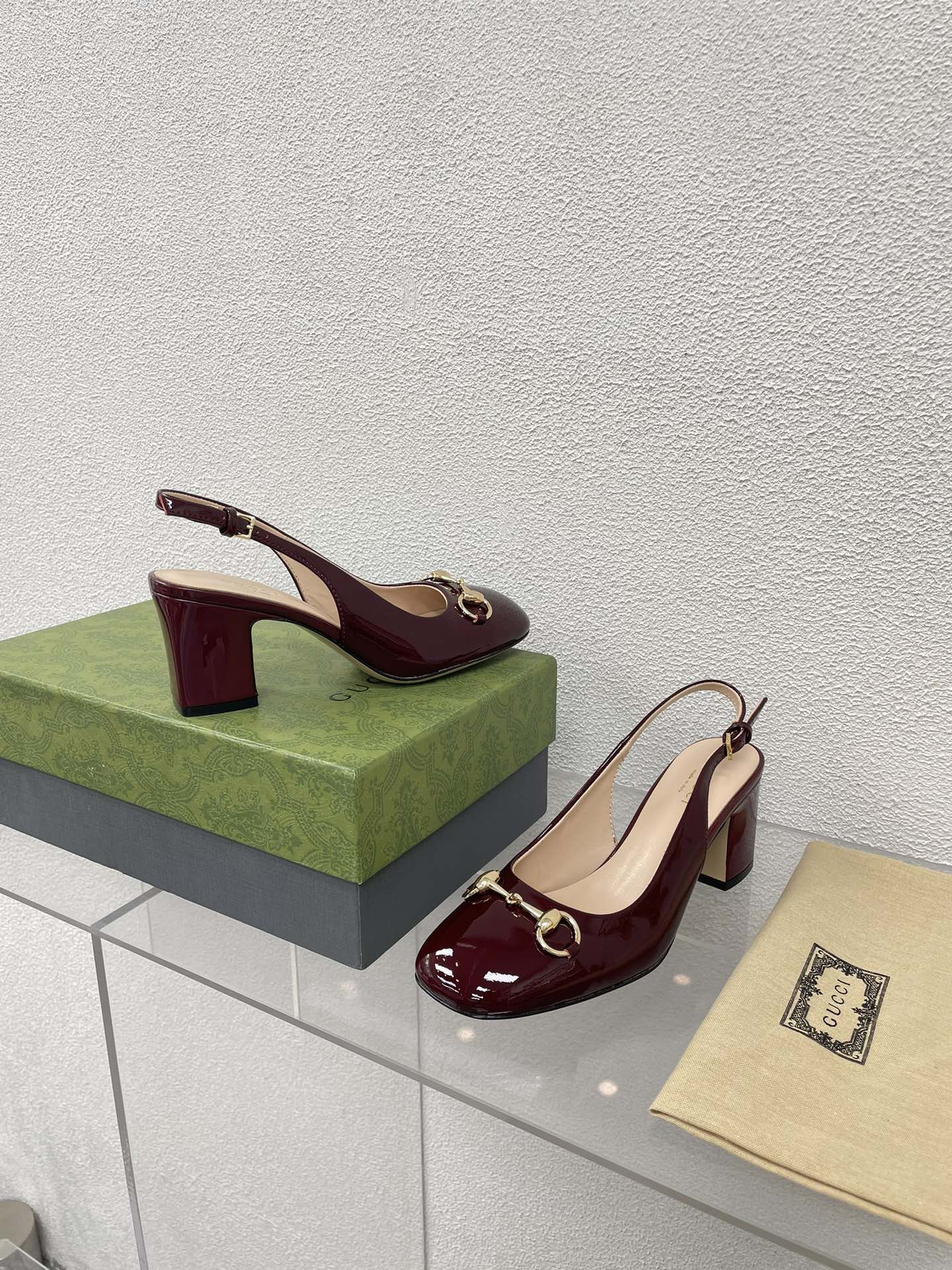 GG WOMEN'S HORSEBIT SLINGBACK 65MM IN WINE RED CALFSKIN