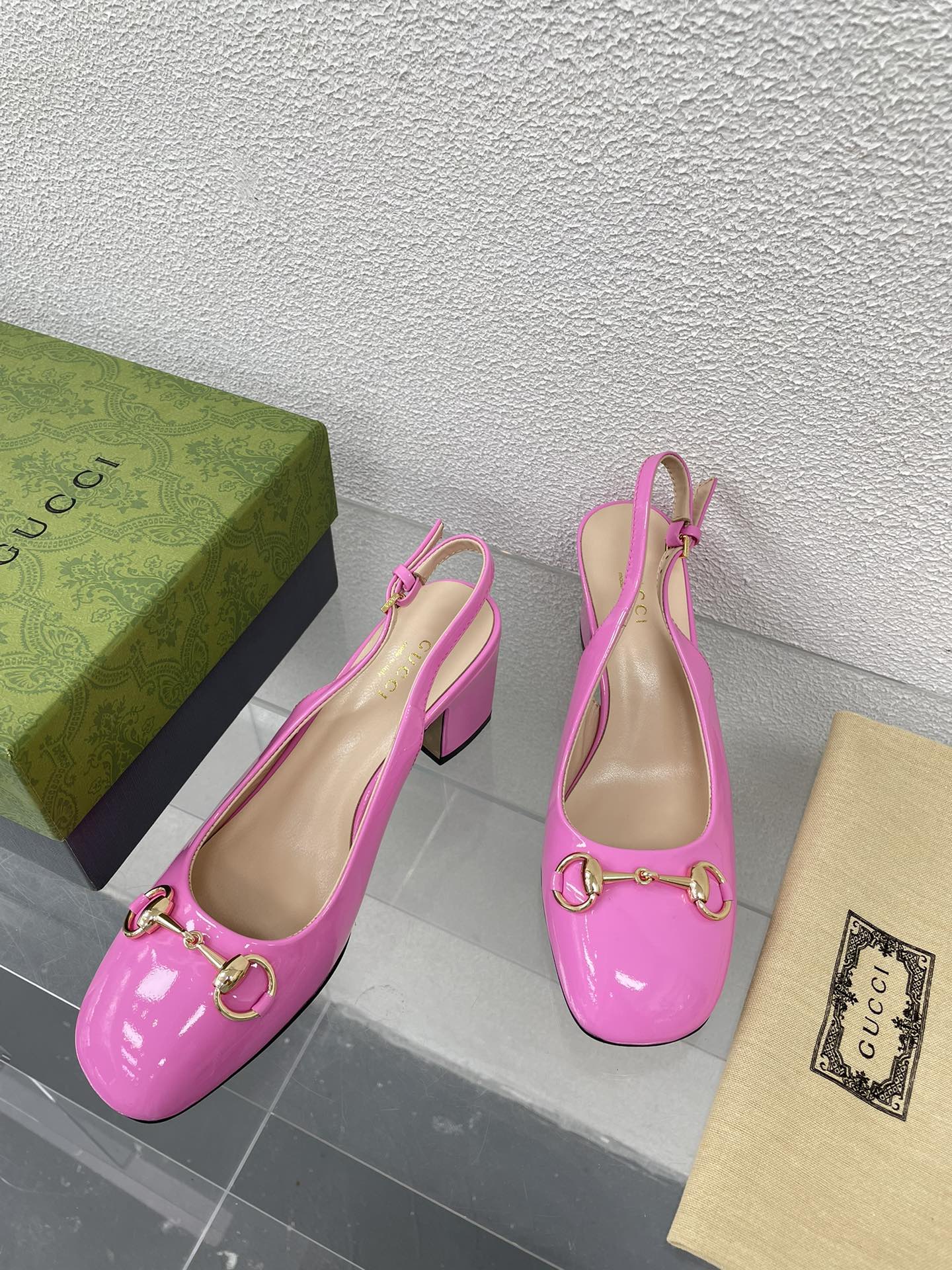 GG WOMEN'S HORSEBIT SLINGBACK 65MM IN FUSICA PINK CALFSKIN