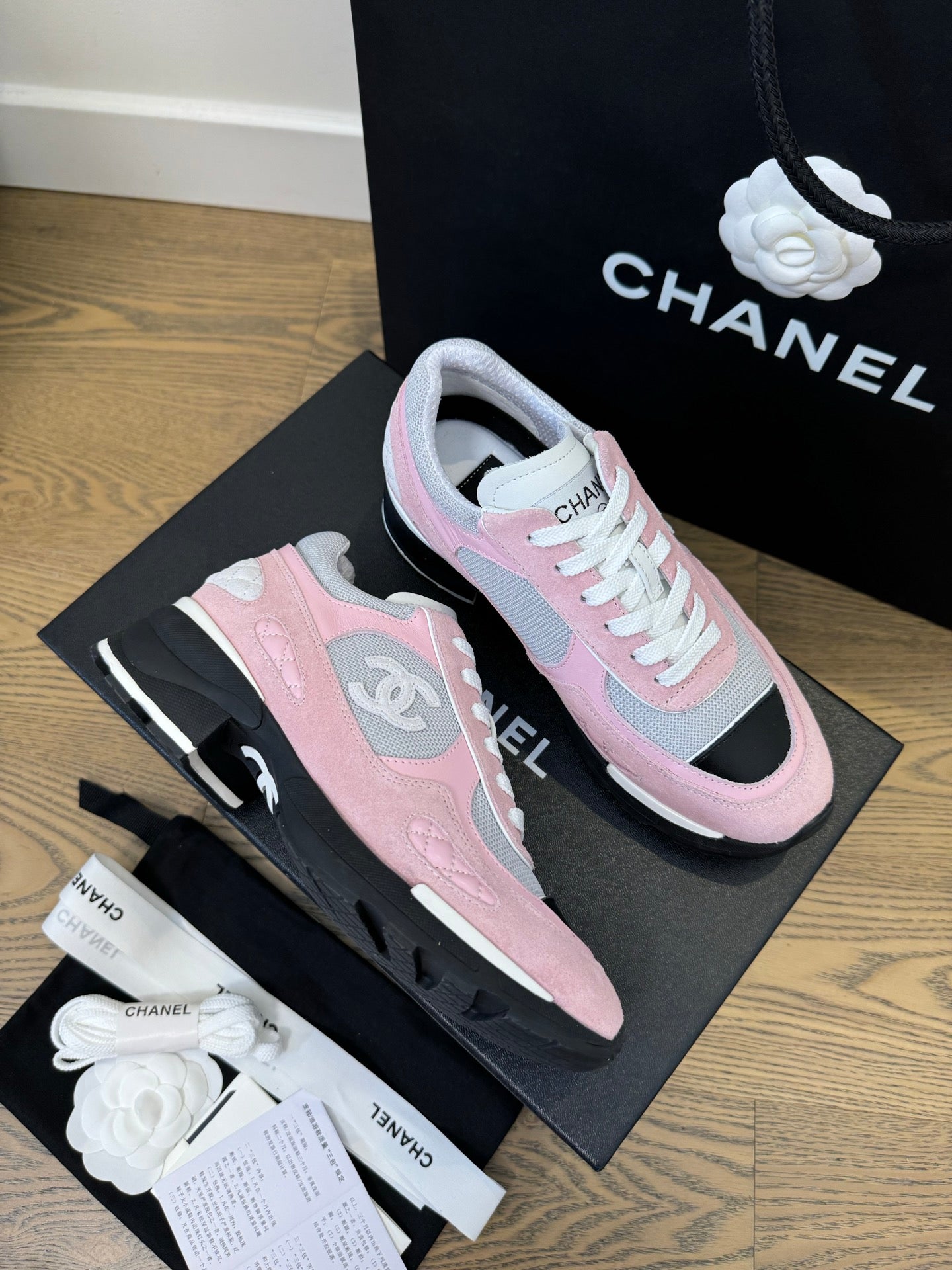 CC FW 25/26 Sneakers 40mm Black Pink Grey Fabric Calfskin 500181