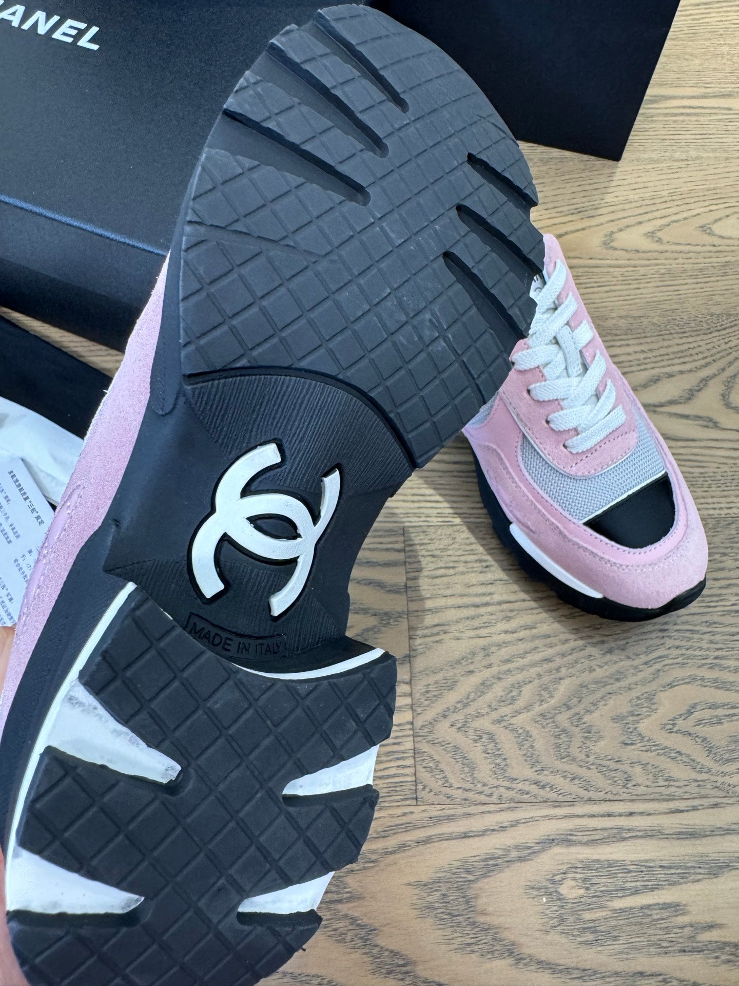 CC FW 25/26 Sneakers 40mm Black Pink Grey Fabric Calfskin 500181