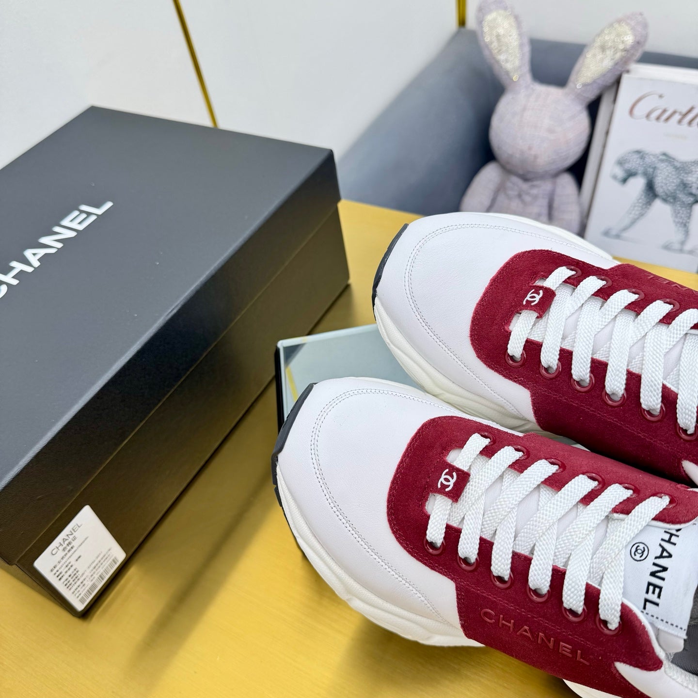 CC Chunky Sneakers White Red Suede Lambskin 927347