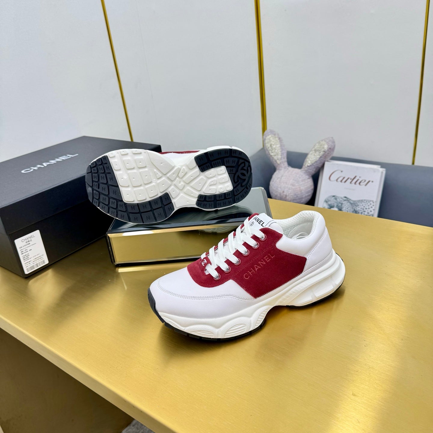CC Chunky Sneakers White Red Suede Lambskin 927347