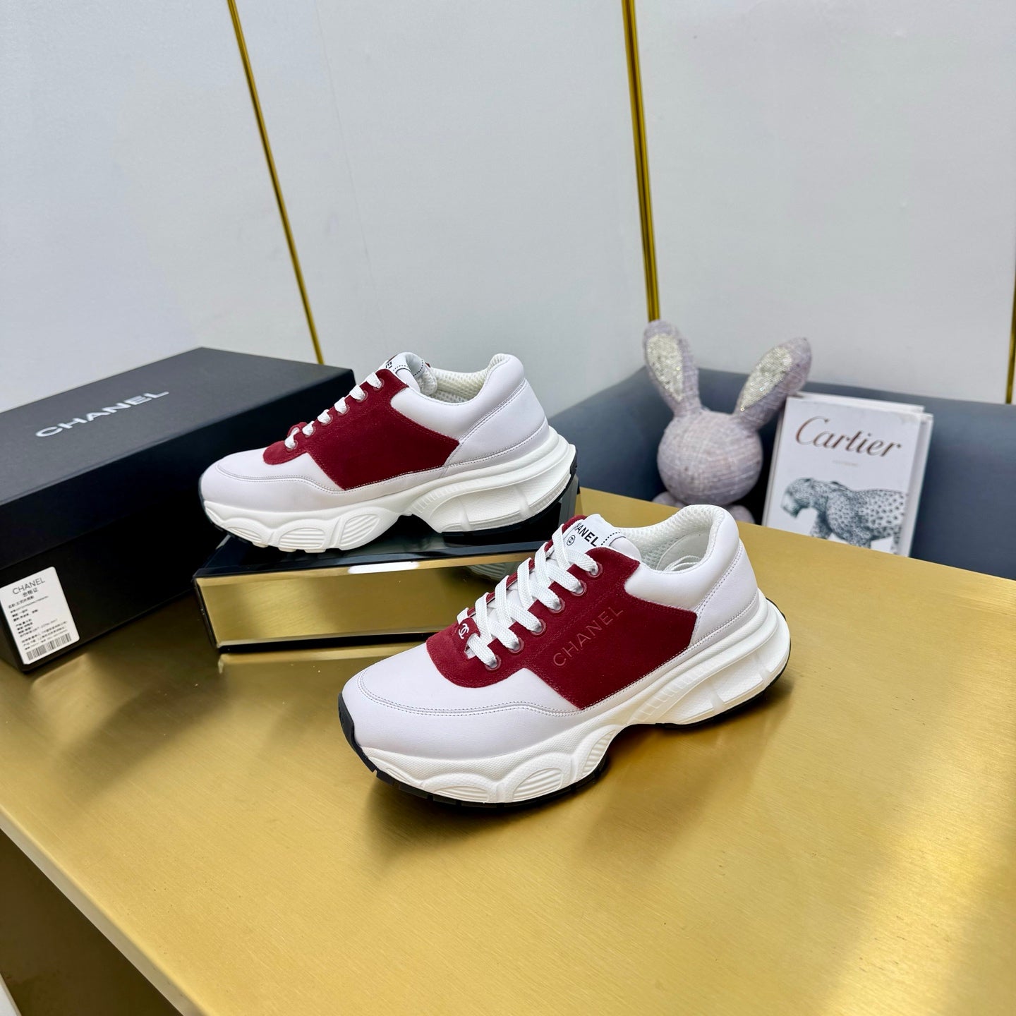 CC Chunky Sneakers White Red Suede Lambskin 927347
