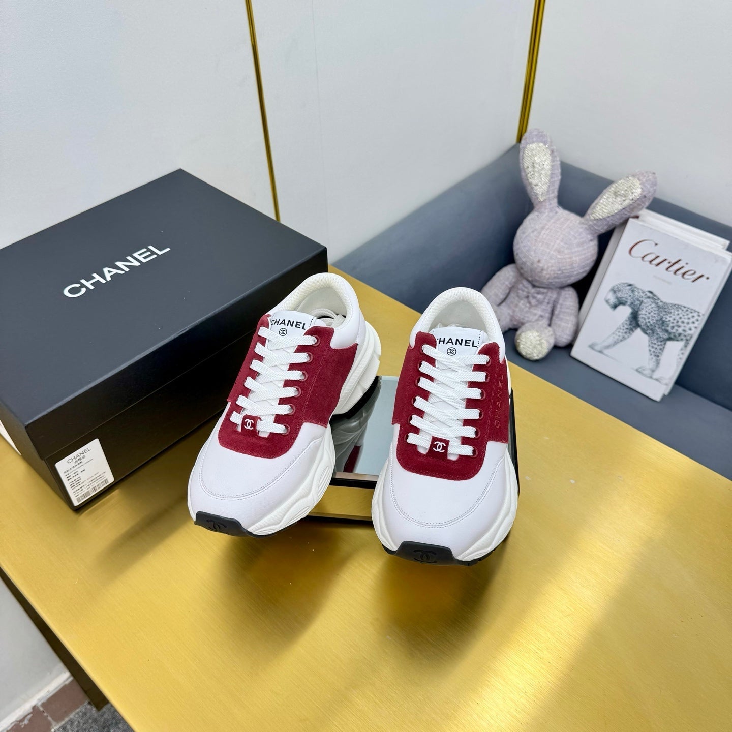 CC Chunky Sneakers White Red Suede Lambskin 927347