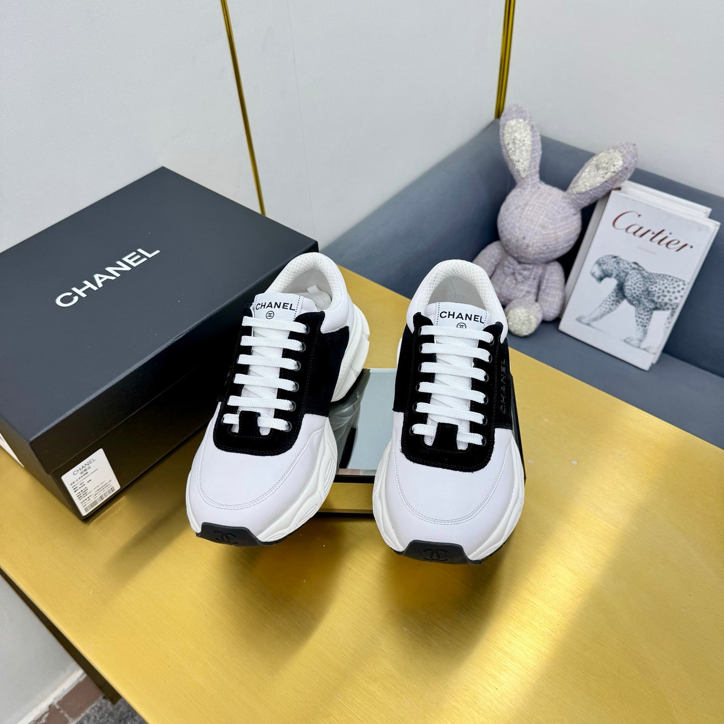 CC Chunky Sneakers Black White Suede Lambskin 927349