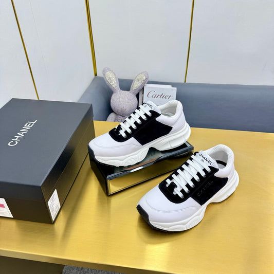 CC Chunky Sneakers Black White Suede Lambskin 927349