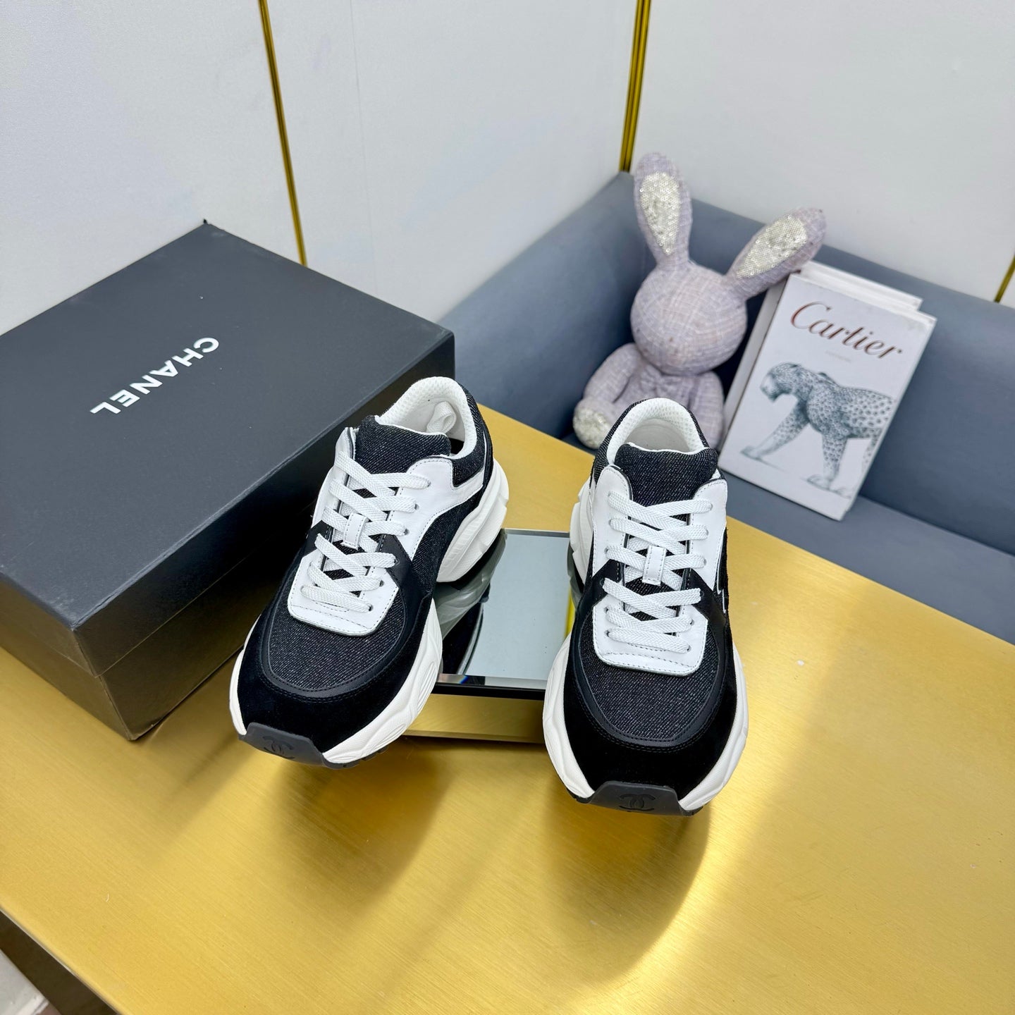 CC 26s Chunky Sneakers White Black Denim Suede 927332