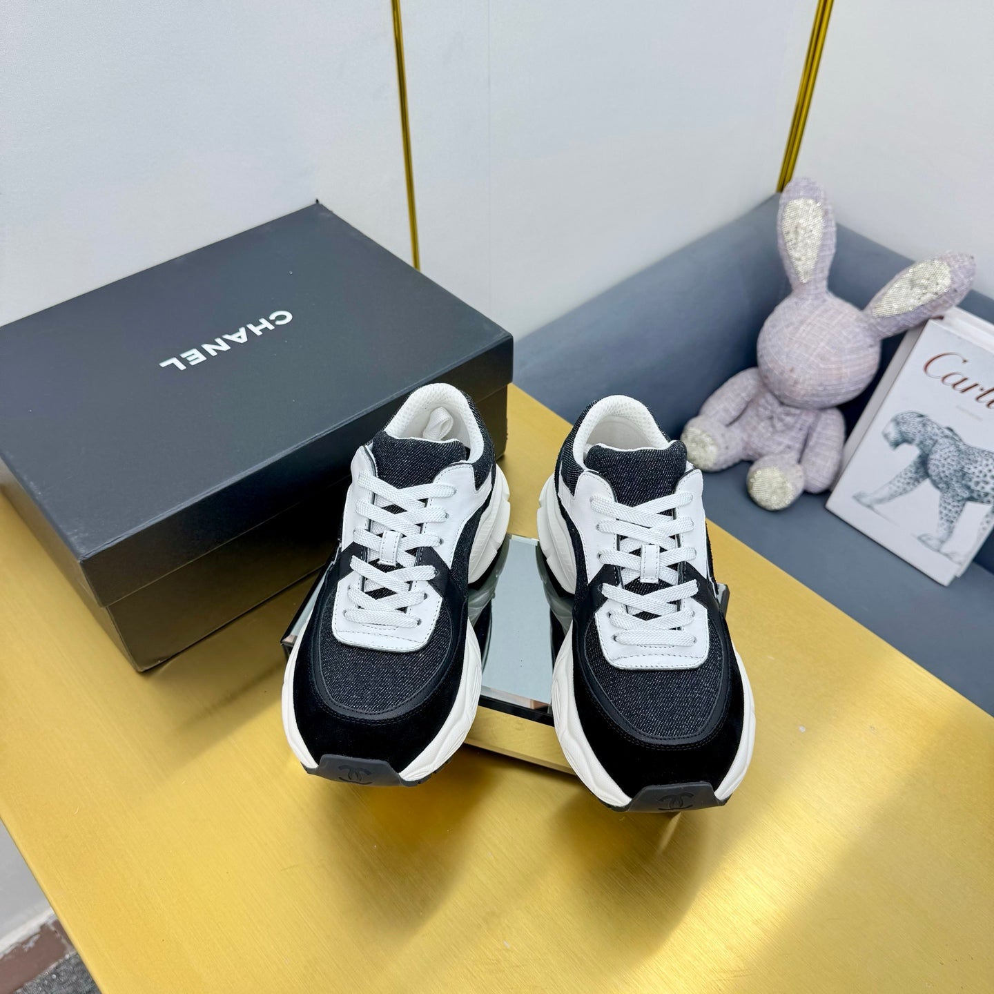 CC 26s Chunky Sneakers White Black Denim Suede 927332