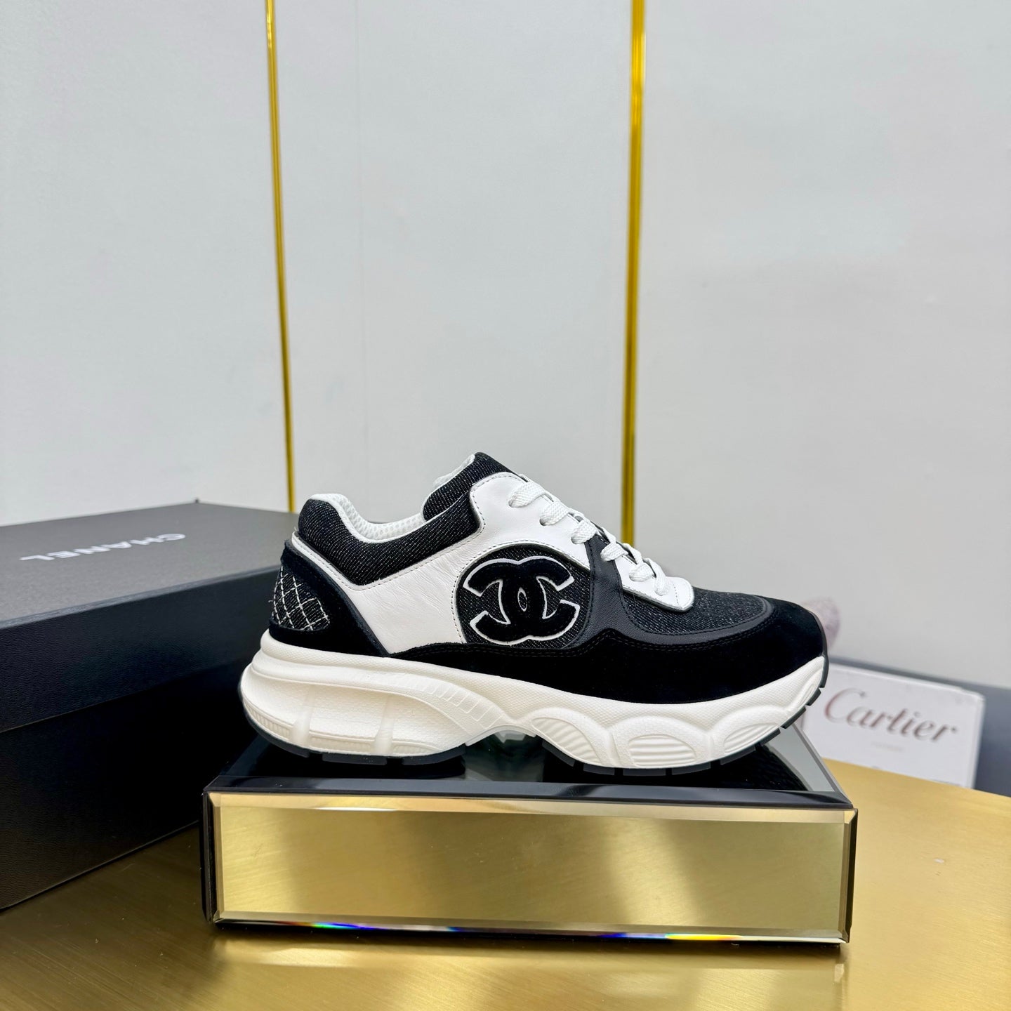 CC 26s Chunky Sneakers White Black Denim Suede 927332
