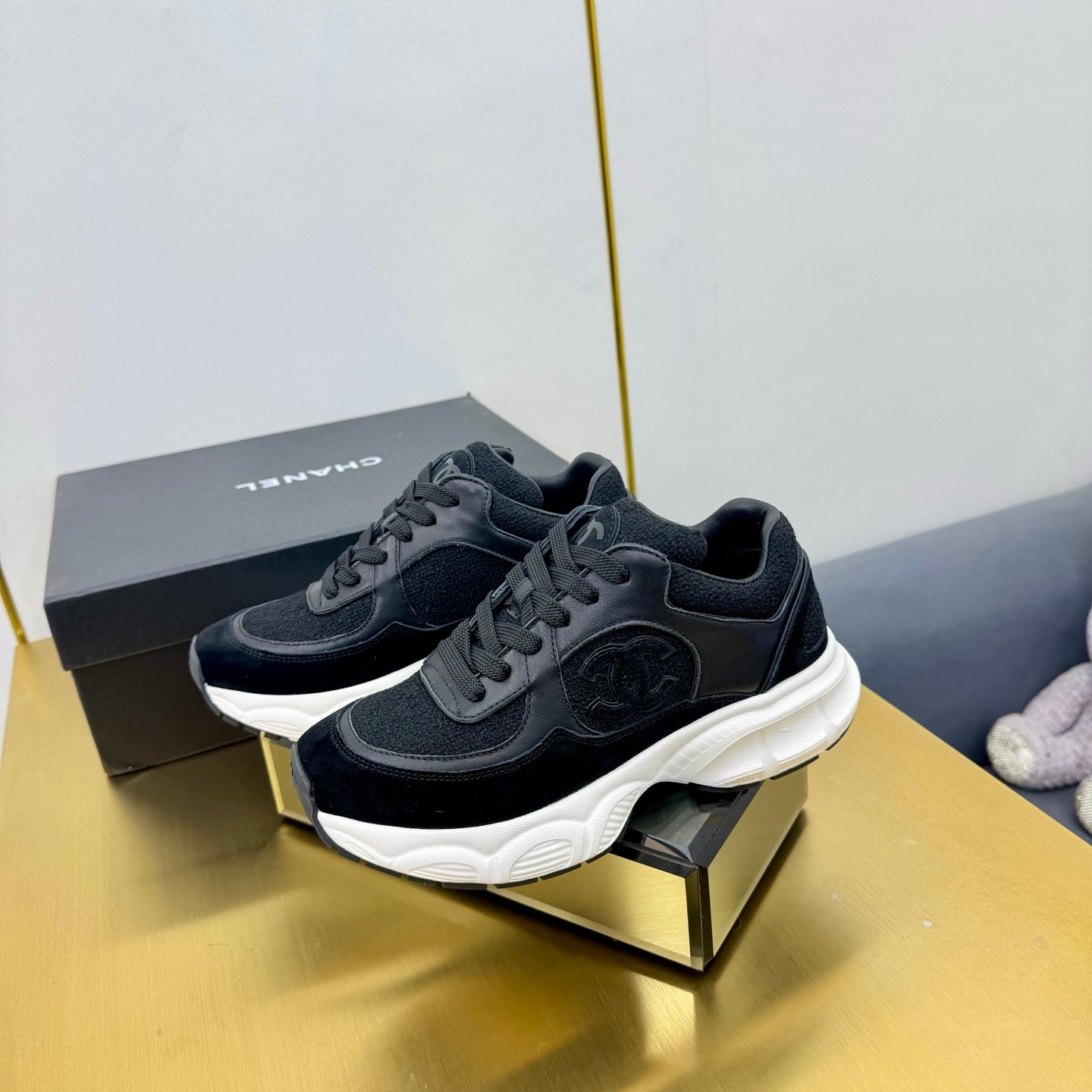 CC 26s Chunky Sneakers Black Calfskin Tweed 927329