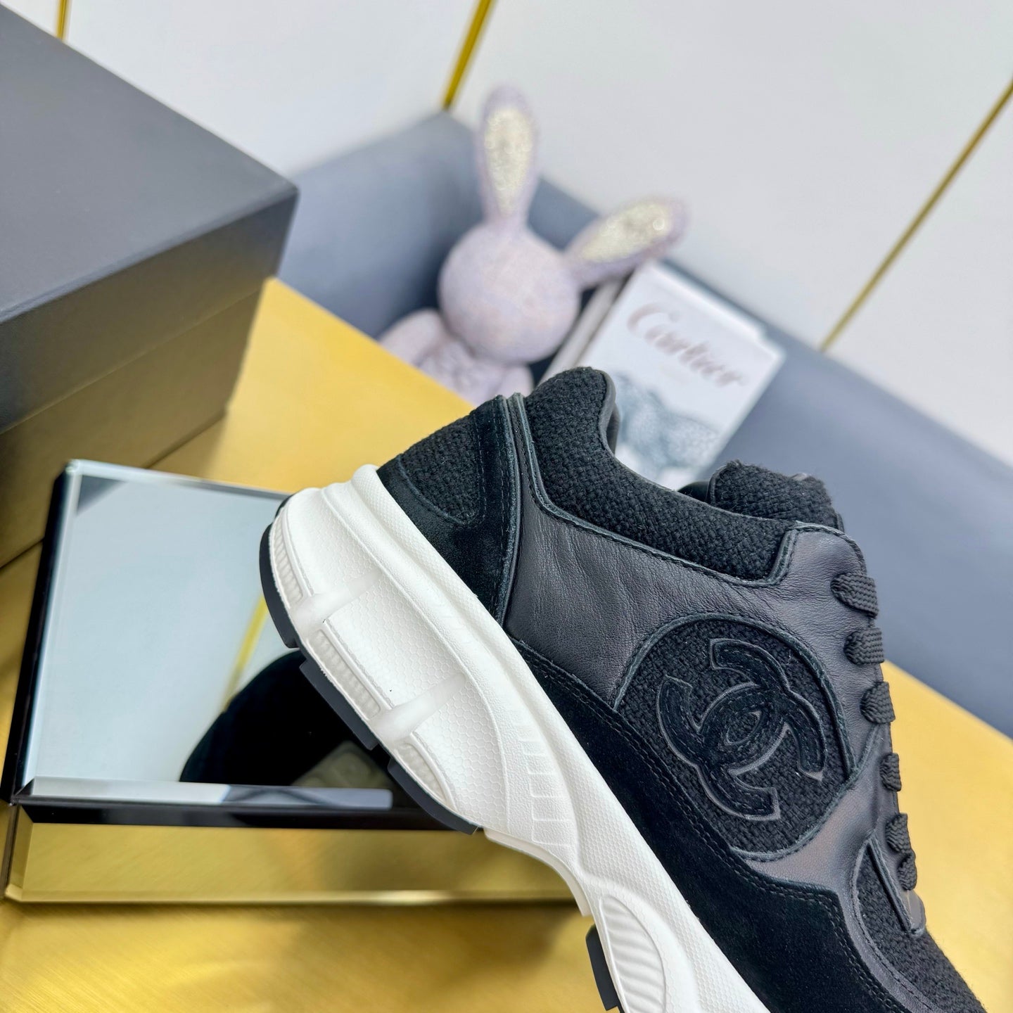 CC 26s Chunky Sneakers Black Calfskin Tweed 927329