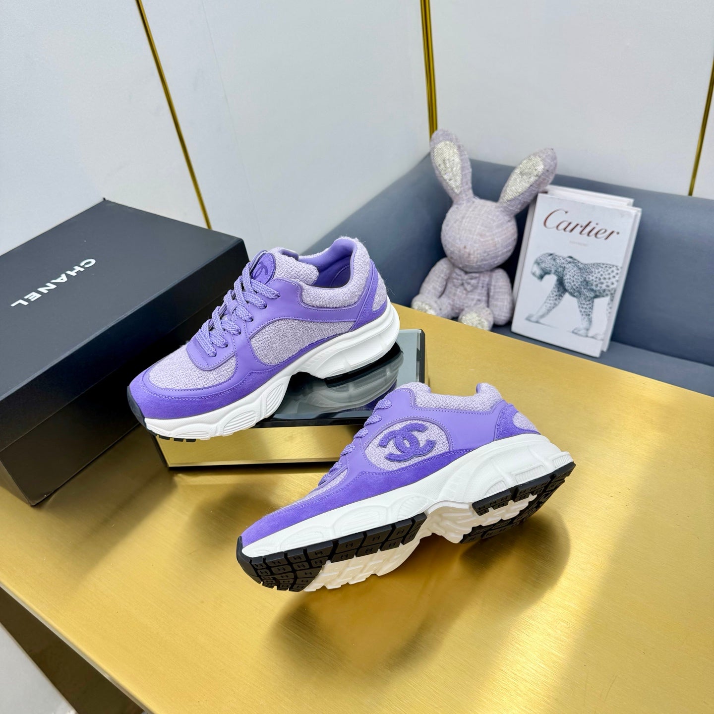 CC 26s Chunky Sneakers Purple Calfskin Tweed 927330