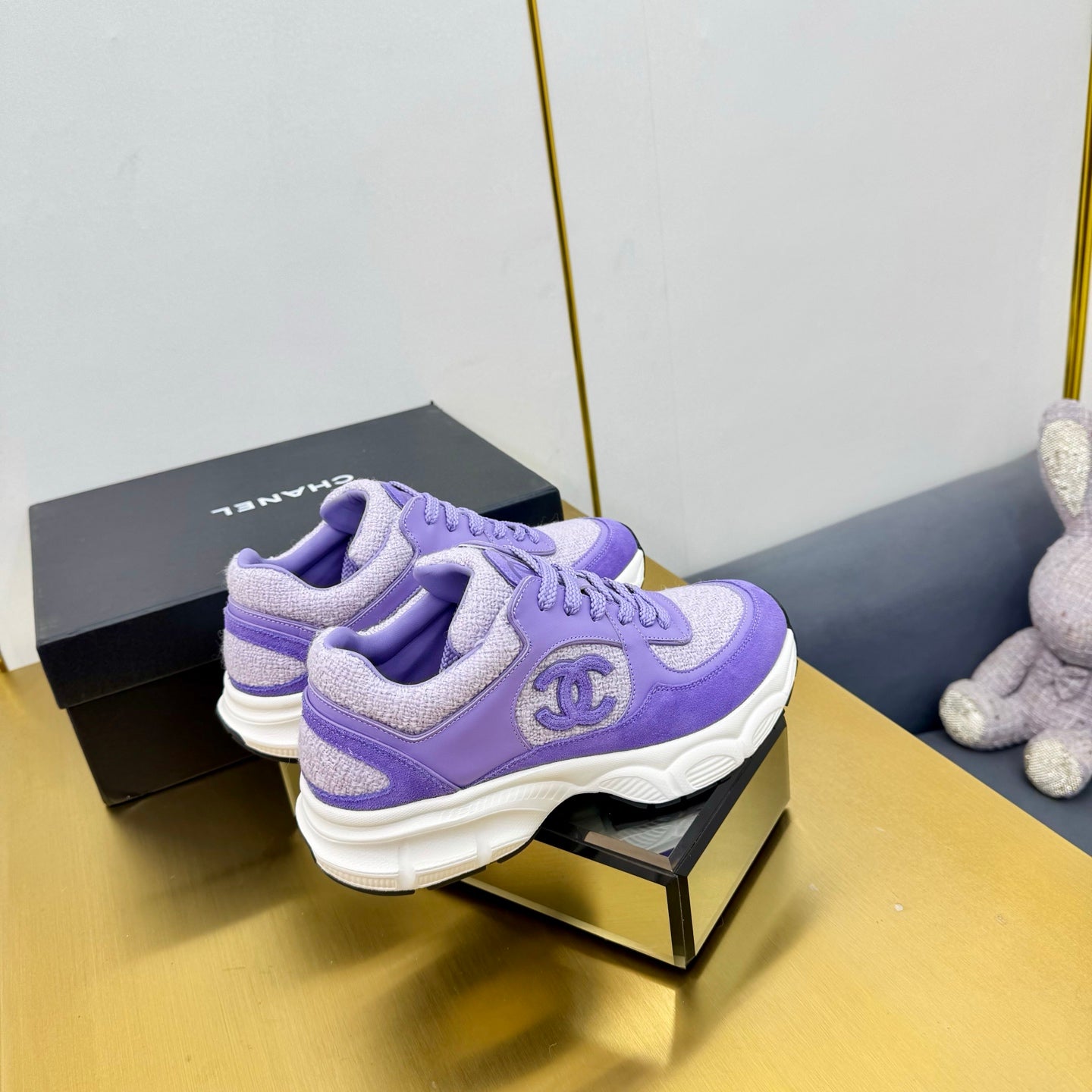 CC 26s Chunky Sneakers Purple Calfskin Tweed 927330