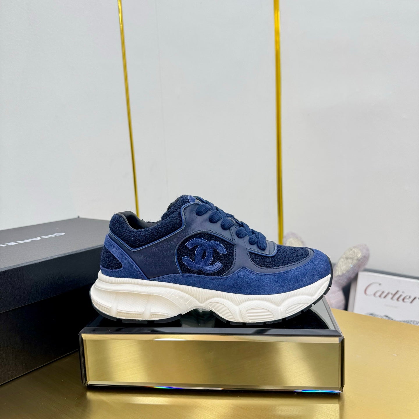 CC 26s Chunky Sneakers Dark Blue Calfskin Tweed 927327