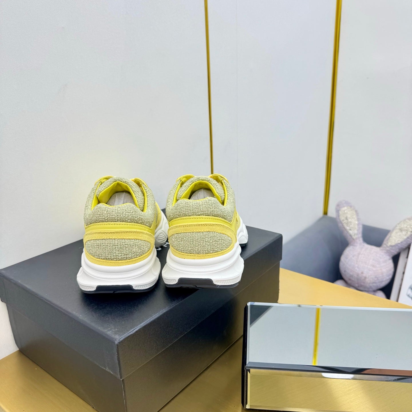 CC 26s Chunky Sneakers Yellow Calfskin Tweed 927328
