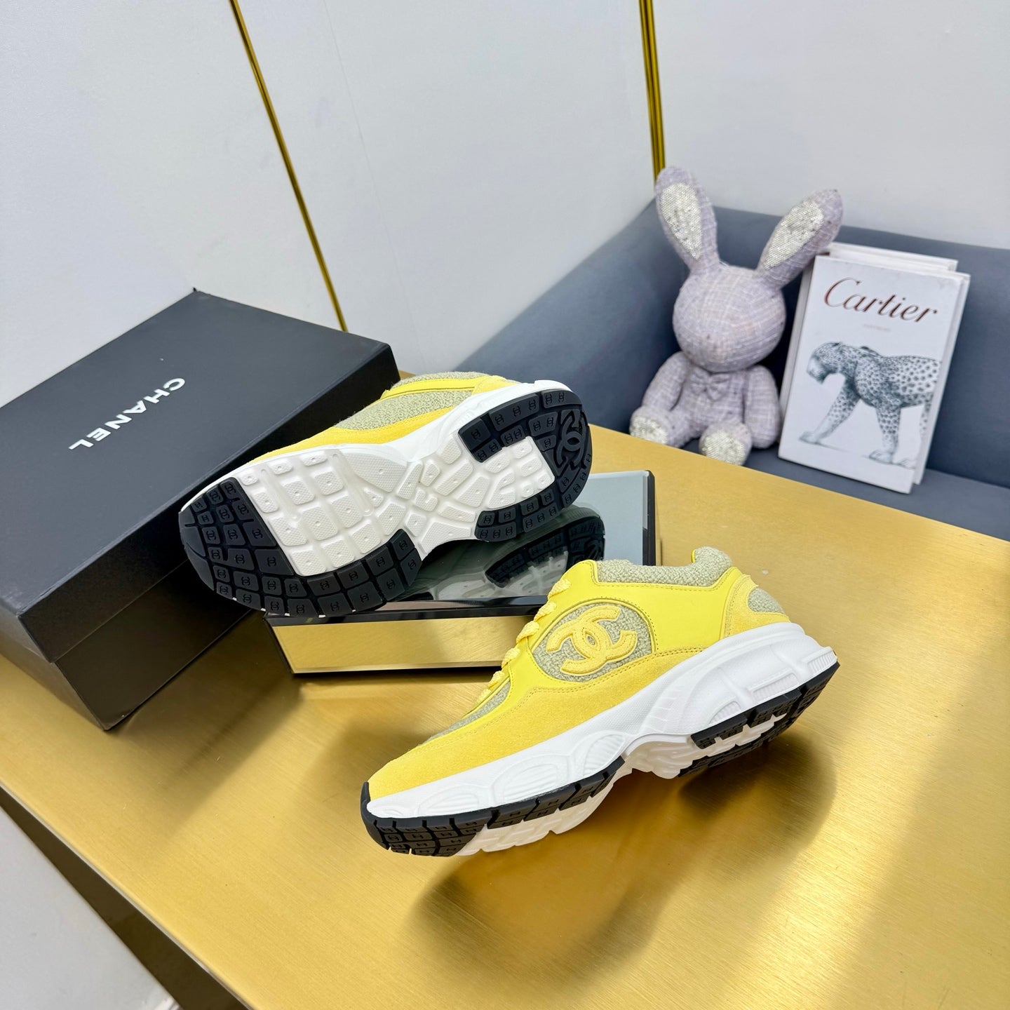 CC 26s Chunky Sneakers Yellow Calfskin Tweed 927328