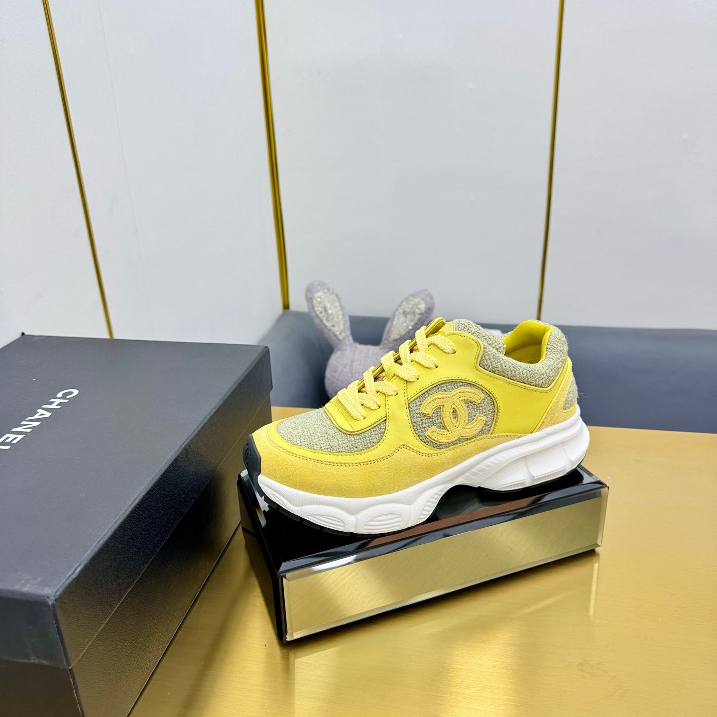 CC 26s Chunky Sneakers Yellow Calfskin Tweed 927328