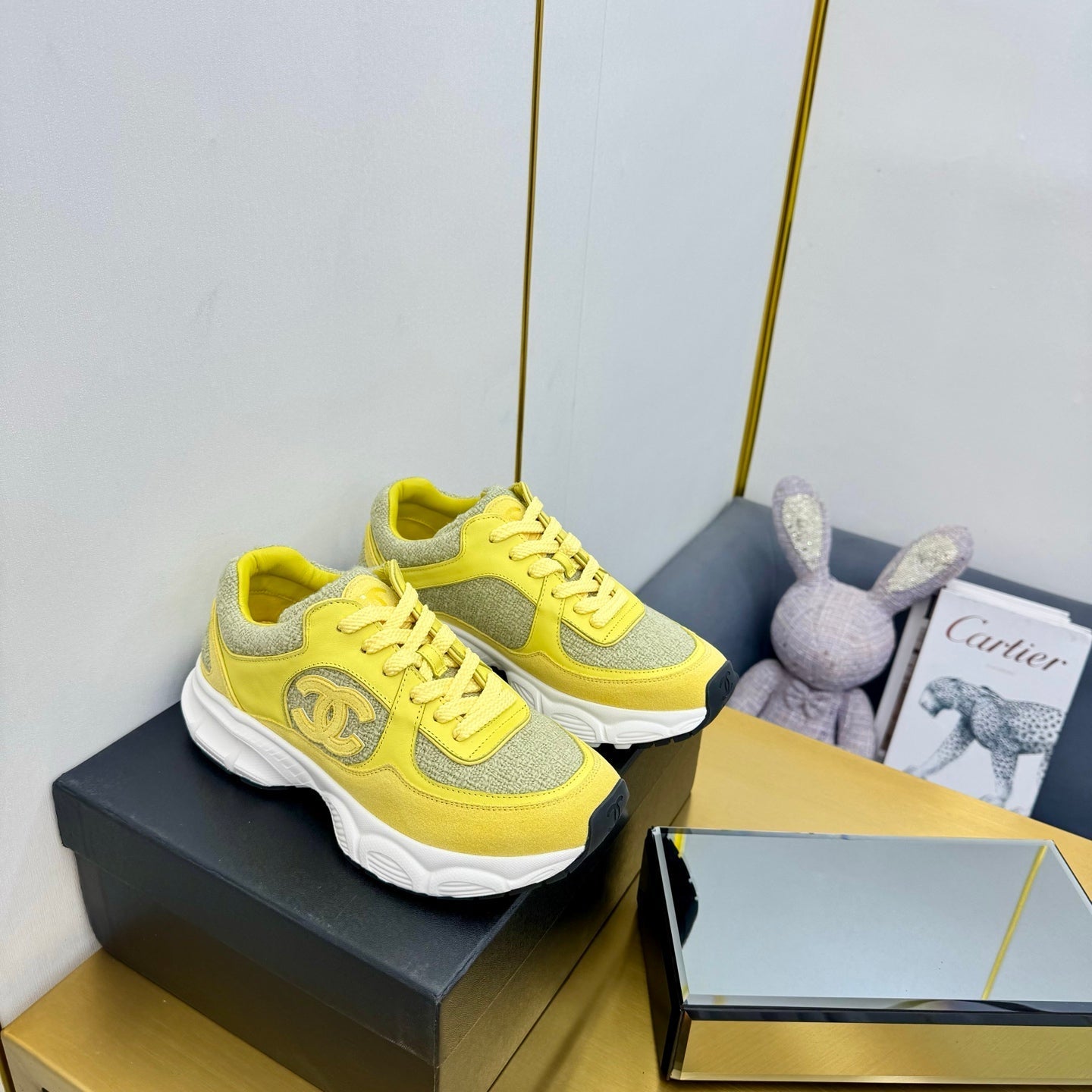 CC 26s Chunky Sneakers Yellow Calfskin Tweed 927328