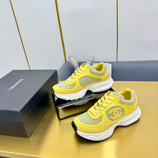 CC 26s Chunky Sneakers Yellow Calfskin Tweed 927328