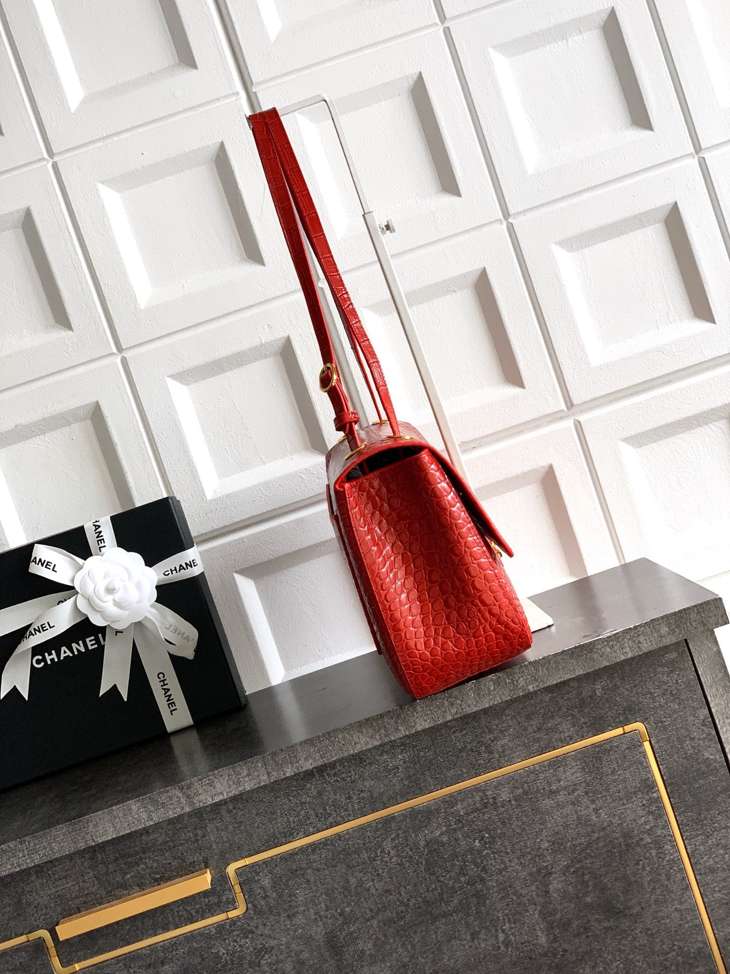 Chanel 2026 Bag 32cm Rich Red Embossed Cowhide