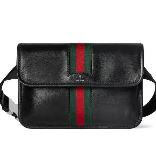 Gucci 2026 Web Trademark Bag 24cm Black Calfskin
