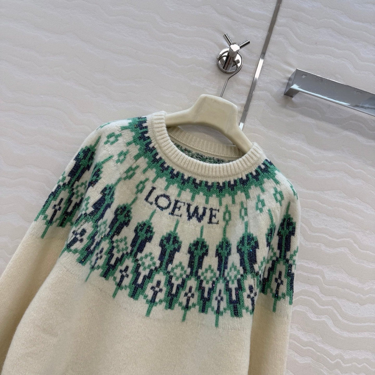 Loewe Sweater White/Mint Wool Blend 342804