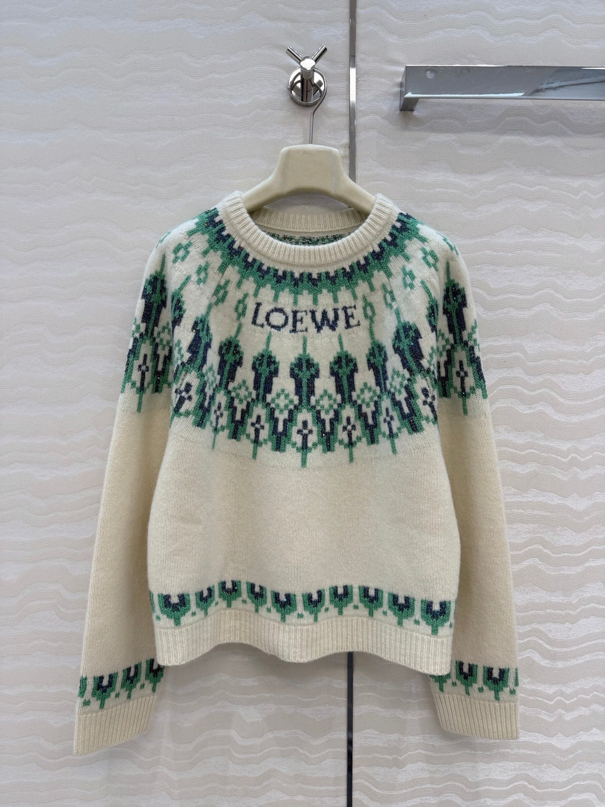 Loewe Sweater White/Mint Wool Blend 342804