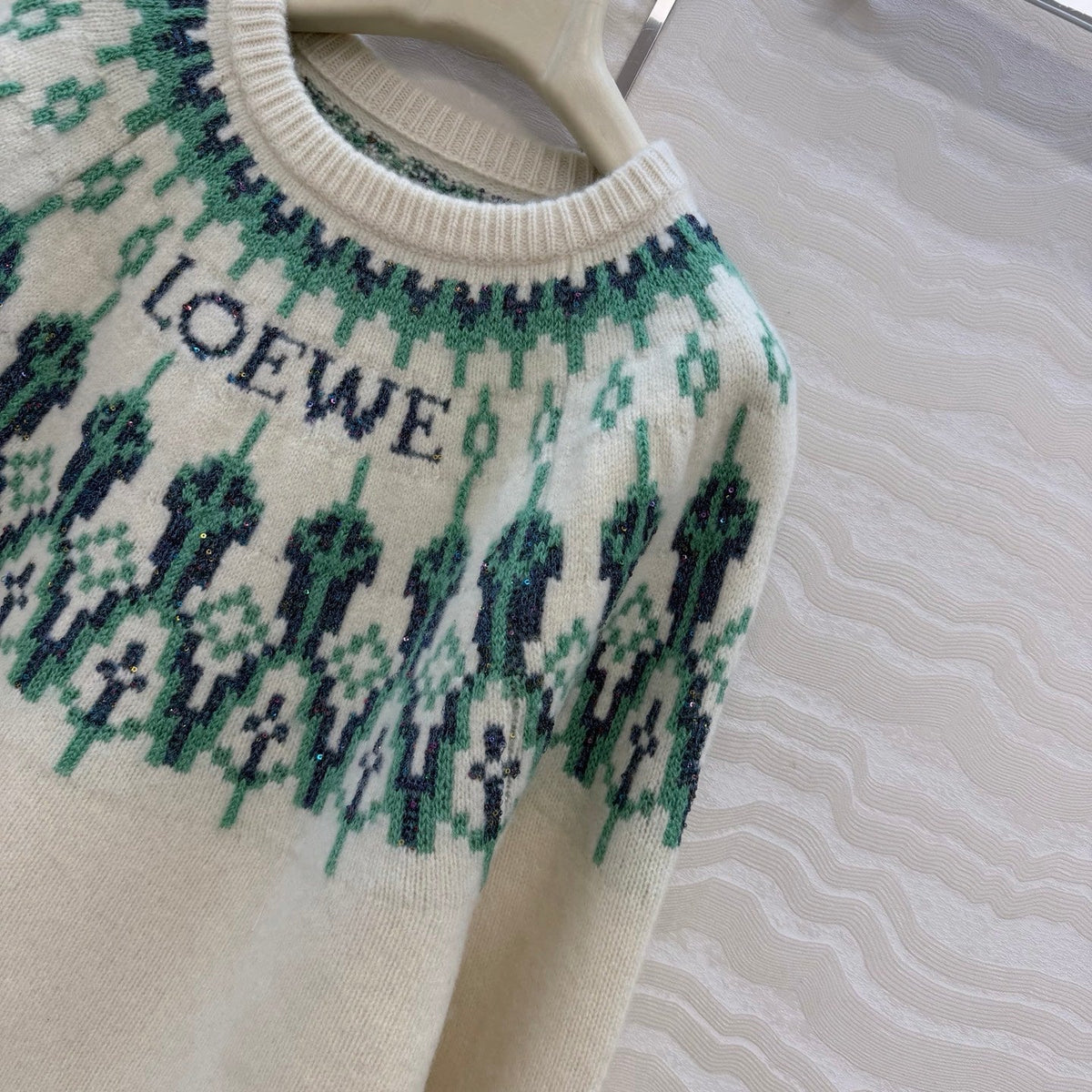 Loewe Sweater White/Mint Wool Blend 342804