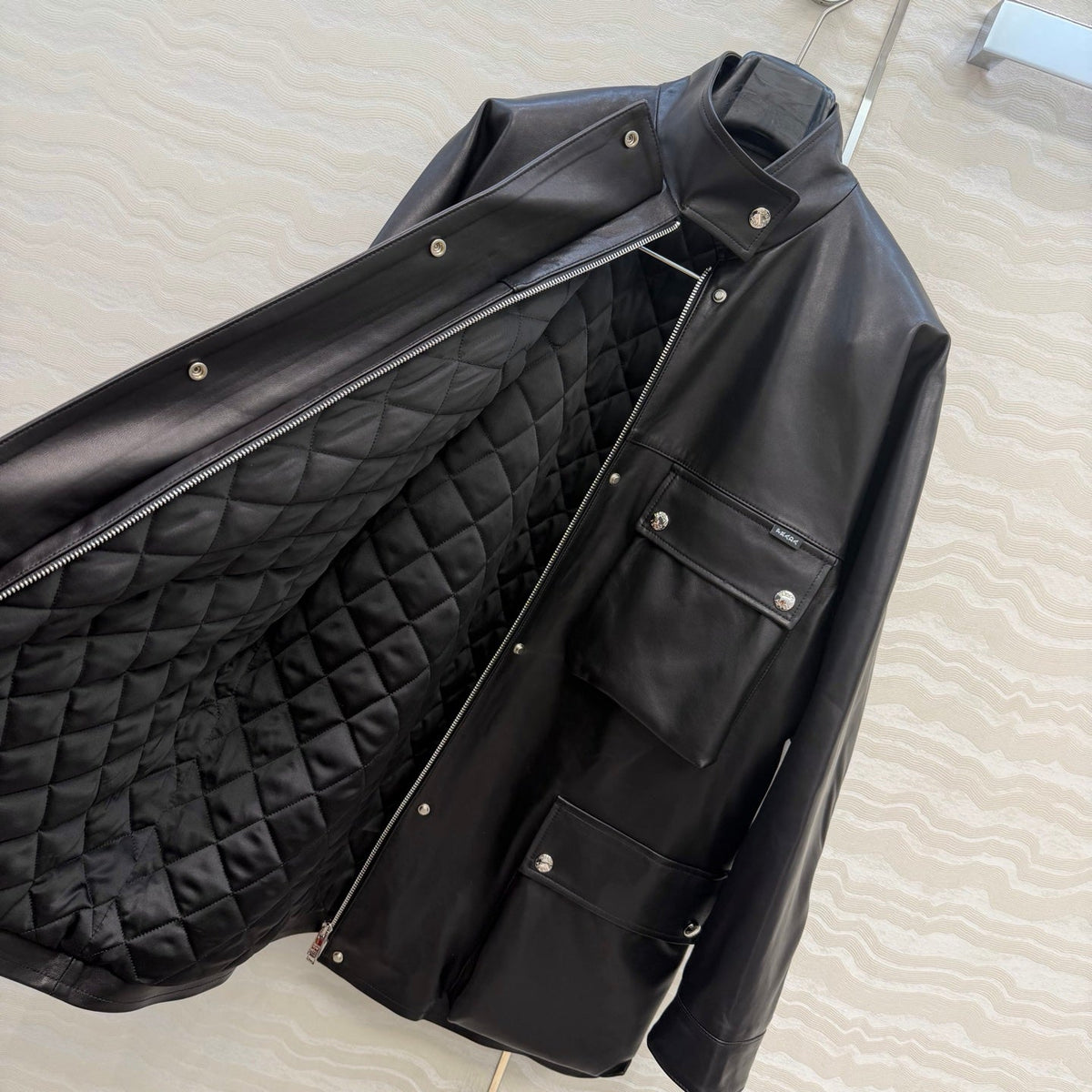 Prada 26S  Biker Jacket Long Black Leather Lambskin 341245