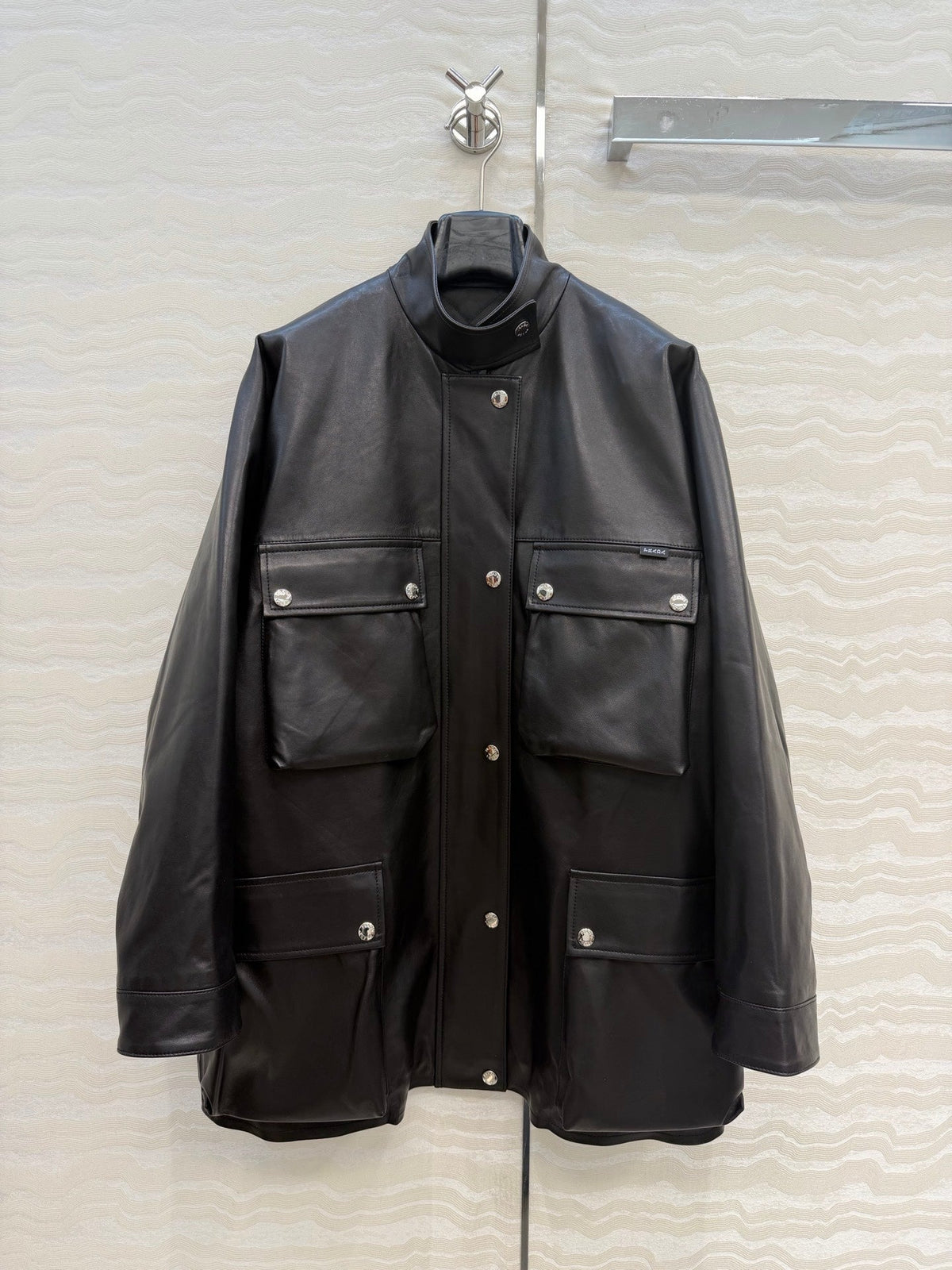 Prada 26S  Biker Jacket Long Black Leather Lambskin 341245