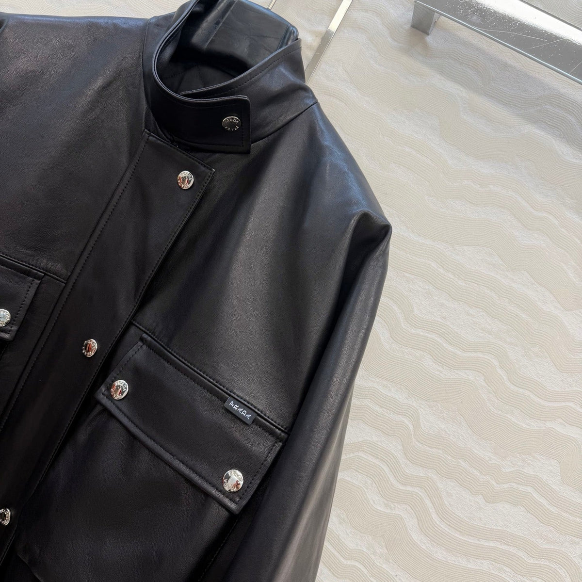 Prada 26S  Biker Jacket Long Black Leather Lambskin 341245