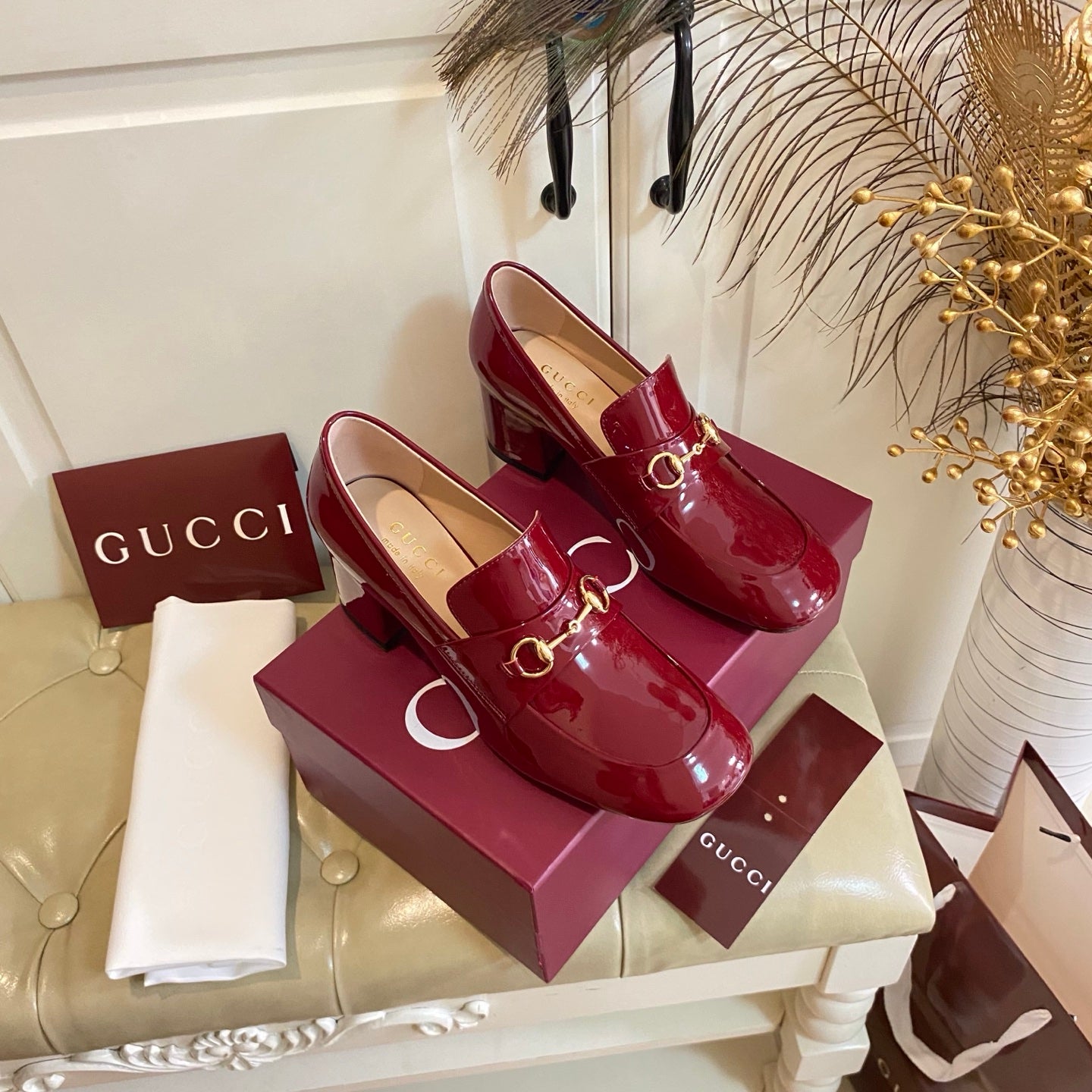 Gucci 26s Horsebit Loafers 55 Mm In Red Glossy Calfskin